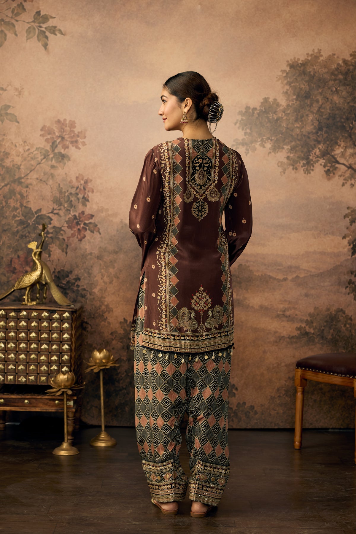 Rich Brown Embellished Crepe Silk Salwar Set