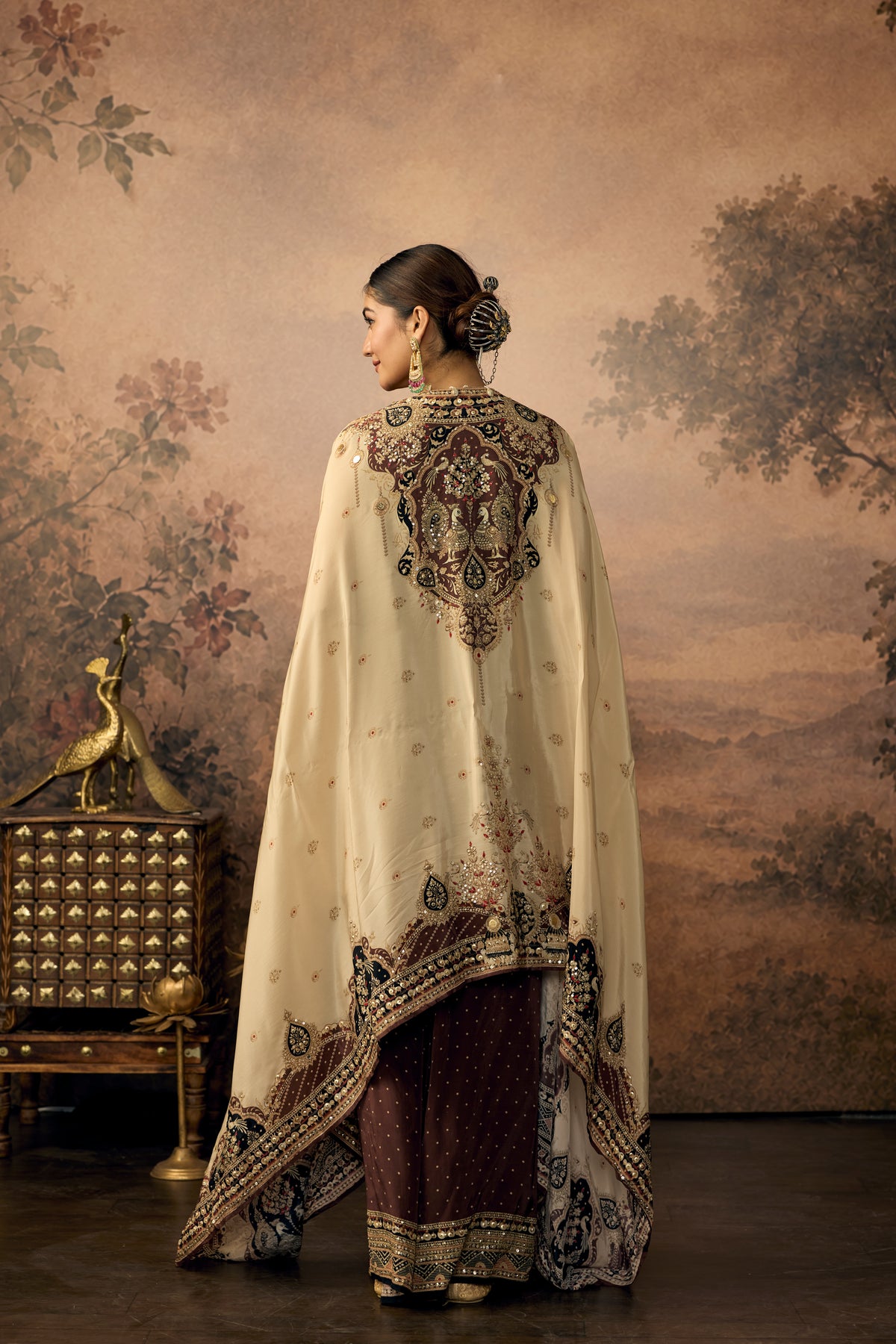 Deep Chocolate Embellished Crepe Silk Palazzo Set