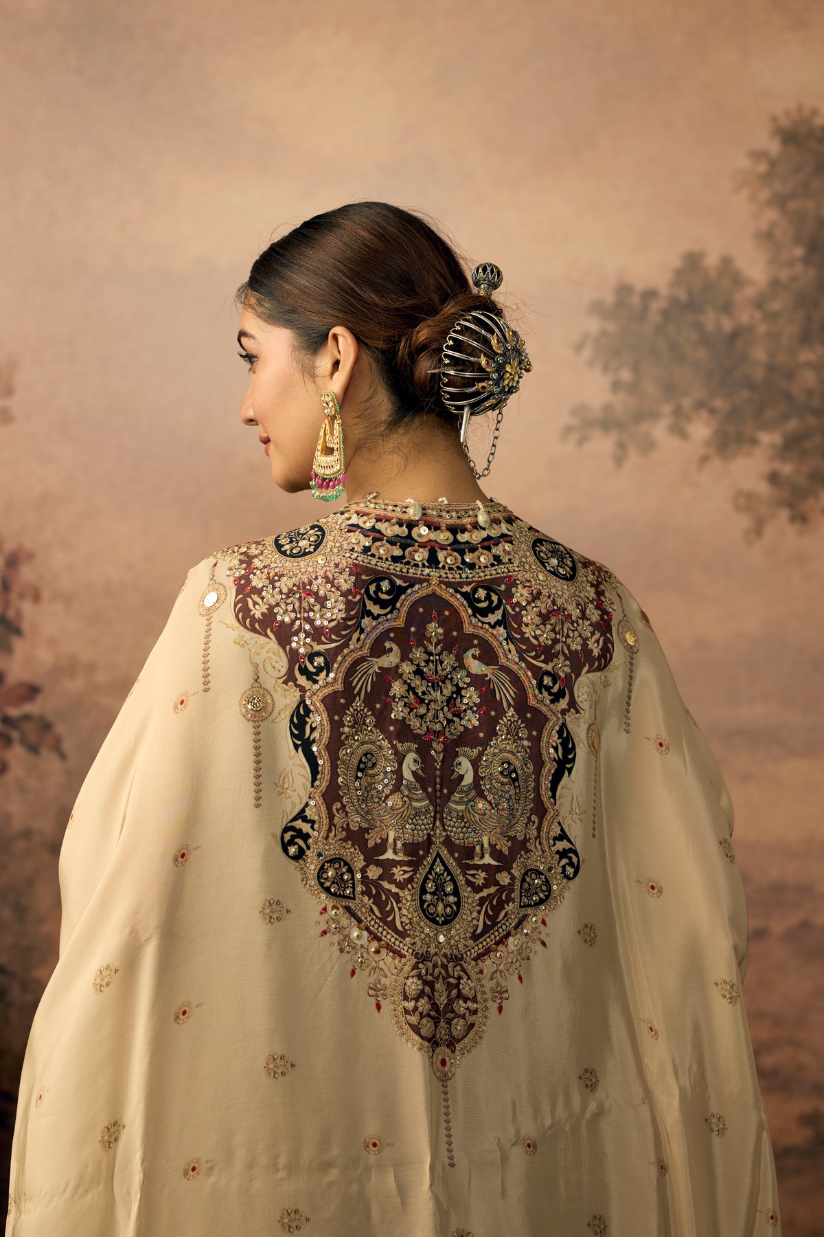 Deep Chocolate Embellished Crepe Silk Palazzo Set