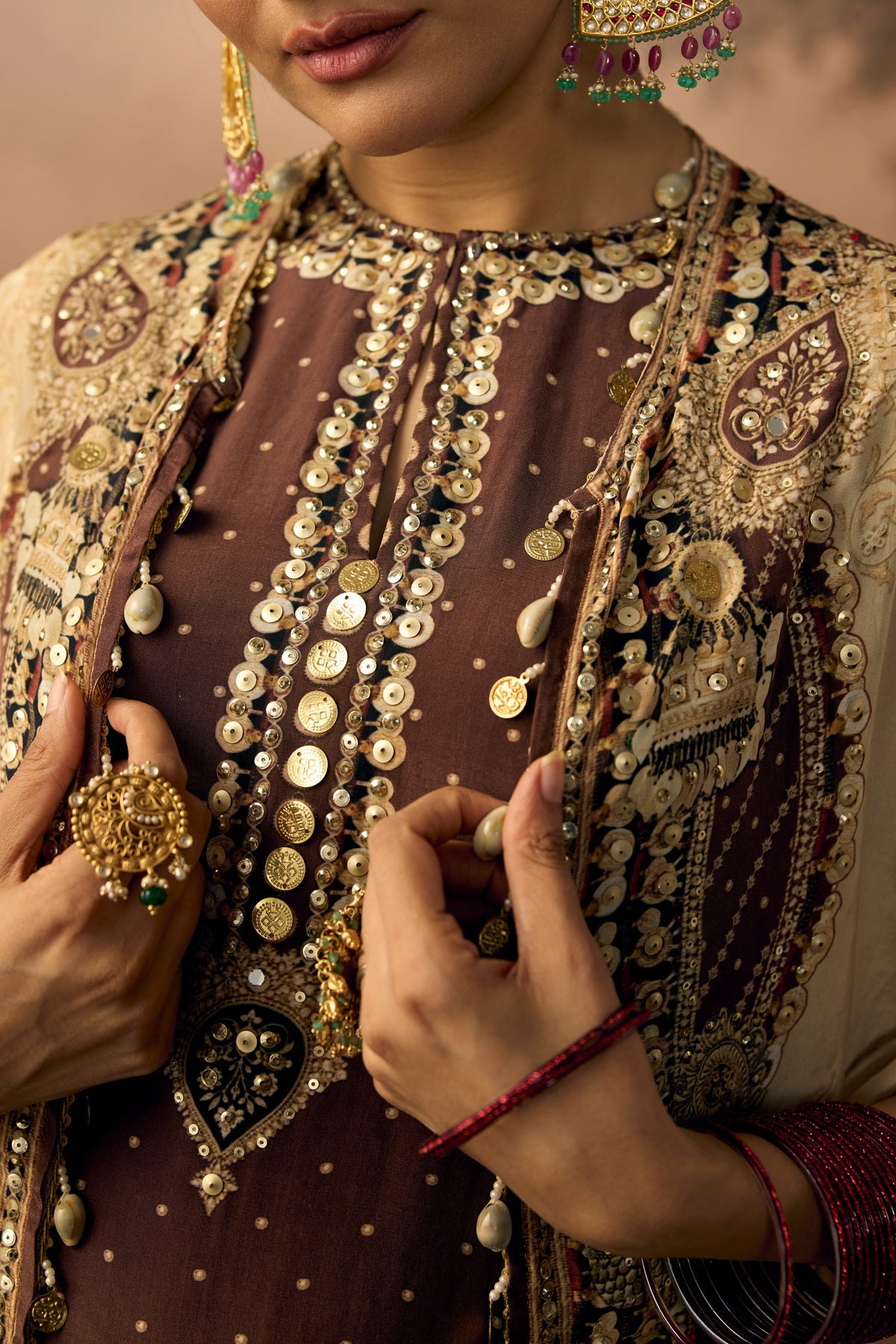 Deep Chocolate Embellished Crepe Silk Palazzo Set