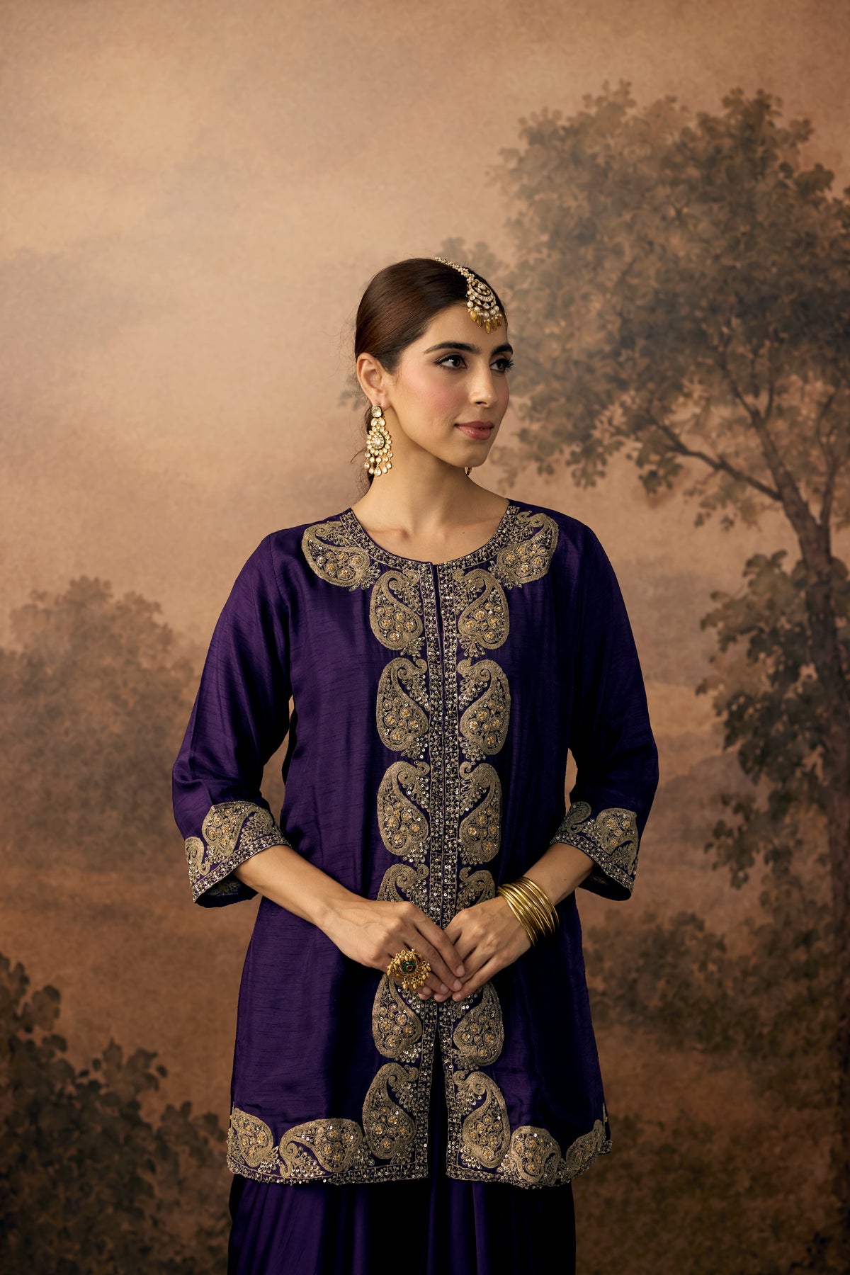 Royal Purple Embellished Raw Silk Skirt Set