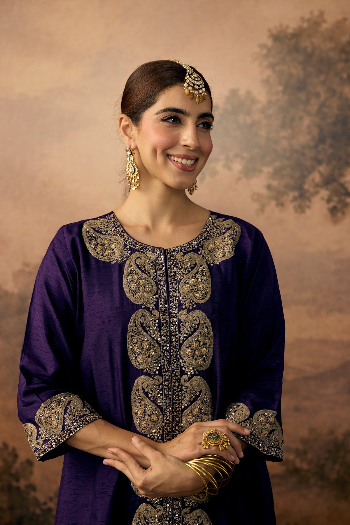Royal Purple Embellished Raw Silk Skirt Set