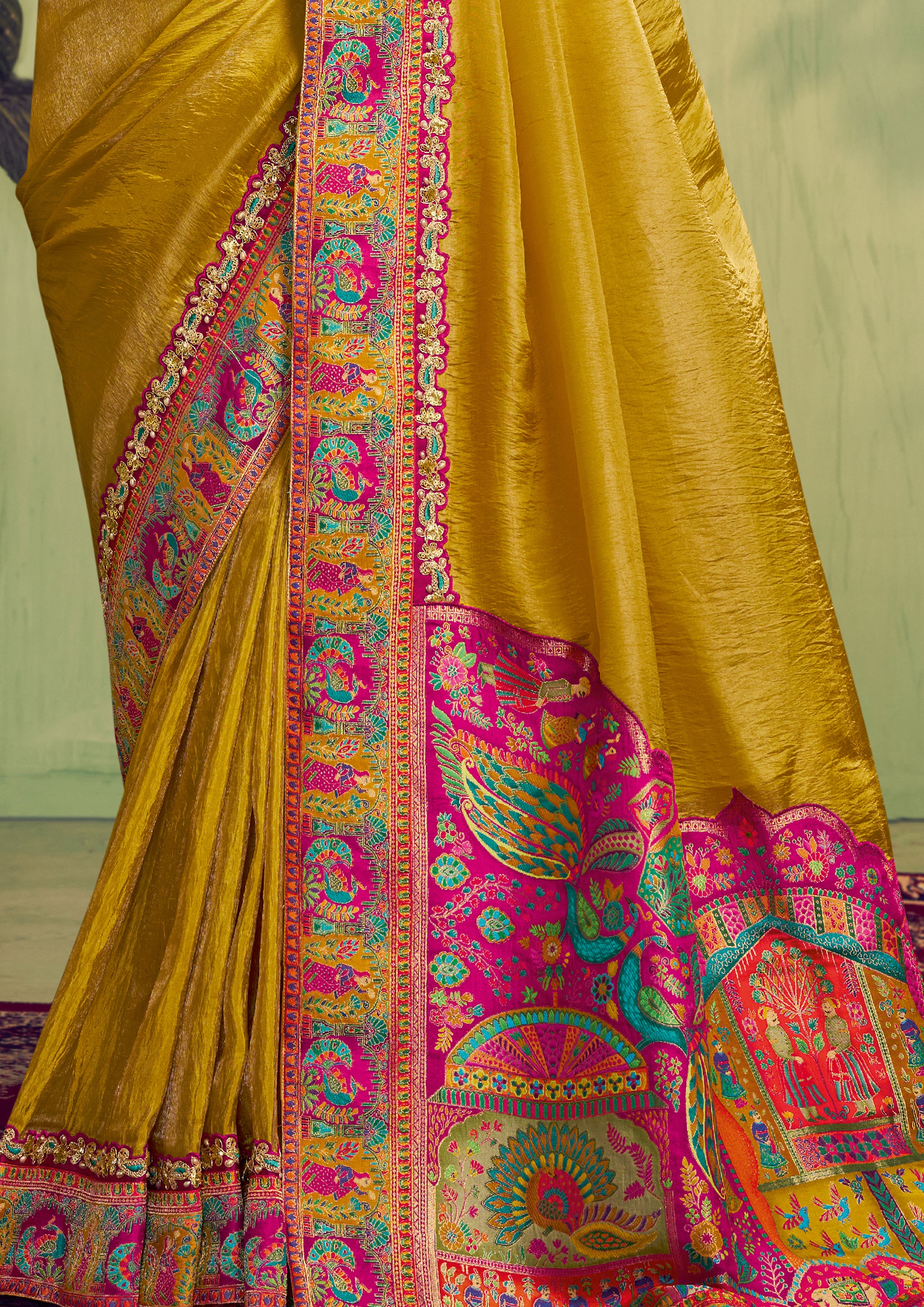 Golden Yellow Embellished Uppada Silk Saree