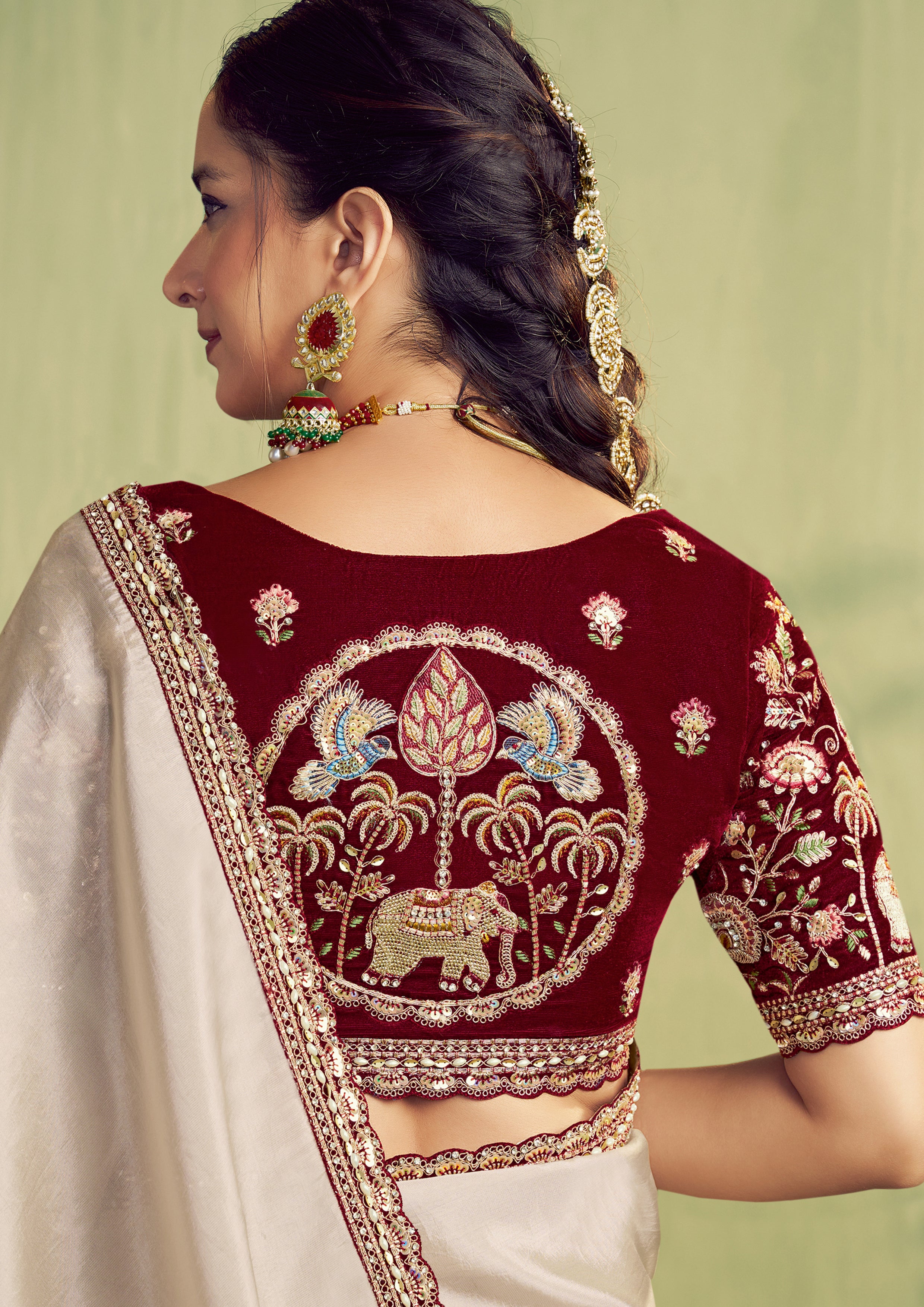 Beige Embroidered Uppada Silk Saree