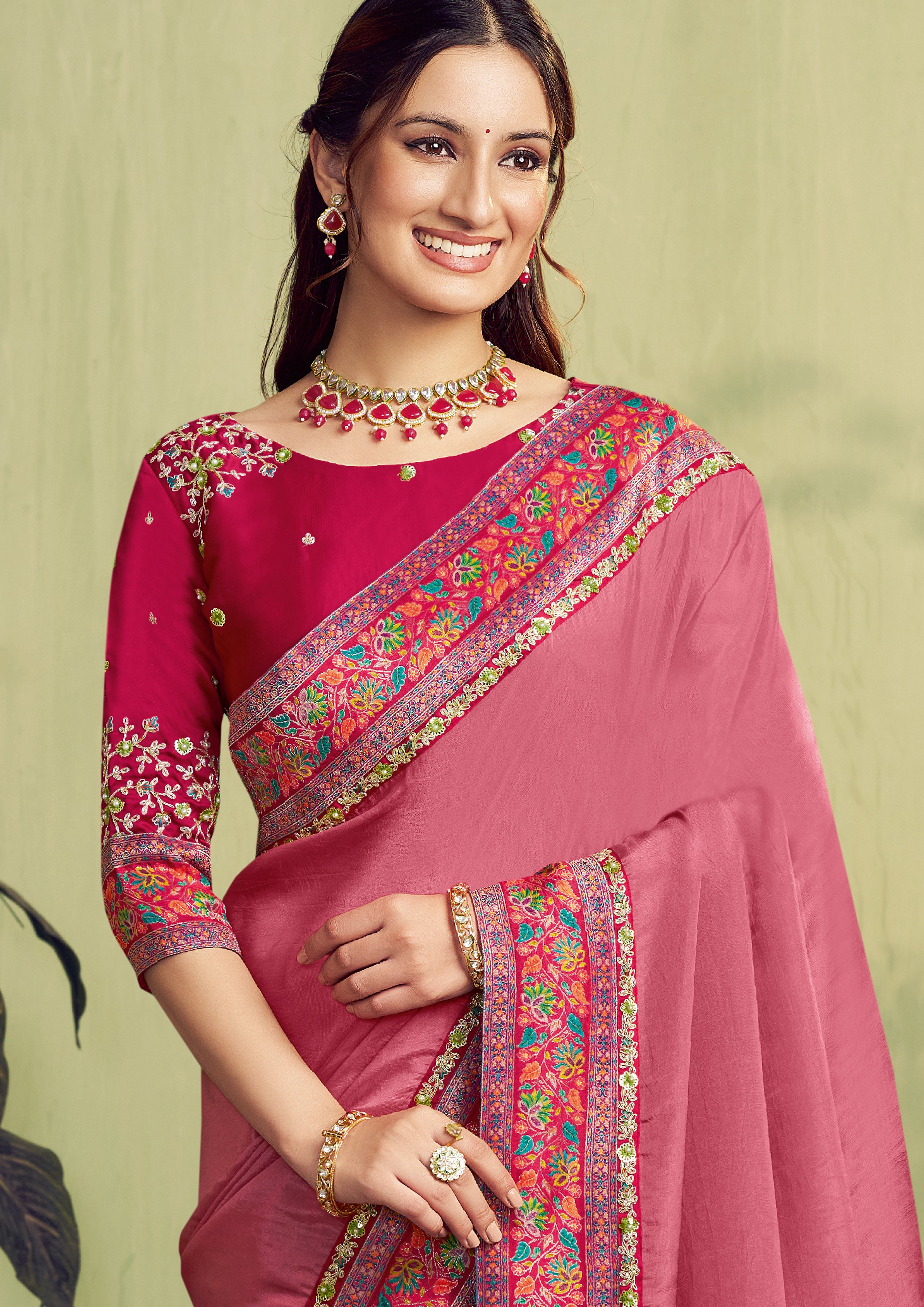 Dusty Rose Embroidered Uppada Silk Saree