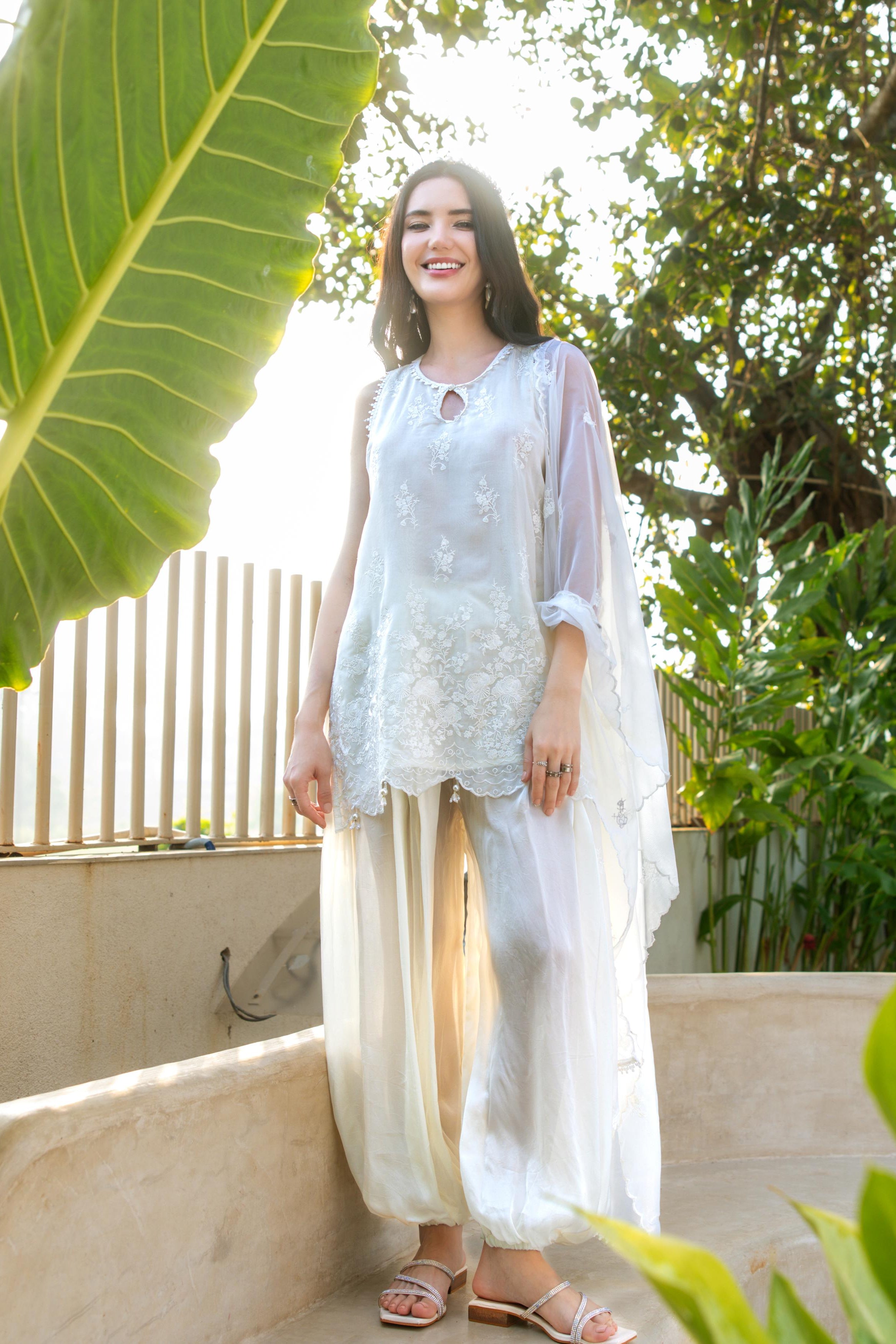 Ivory Pearl Embroidered Organza Silk Pant Set