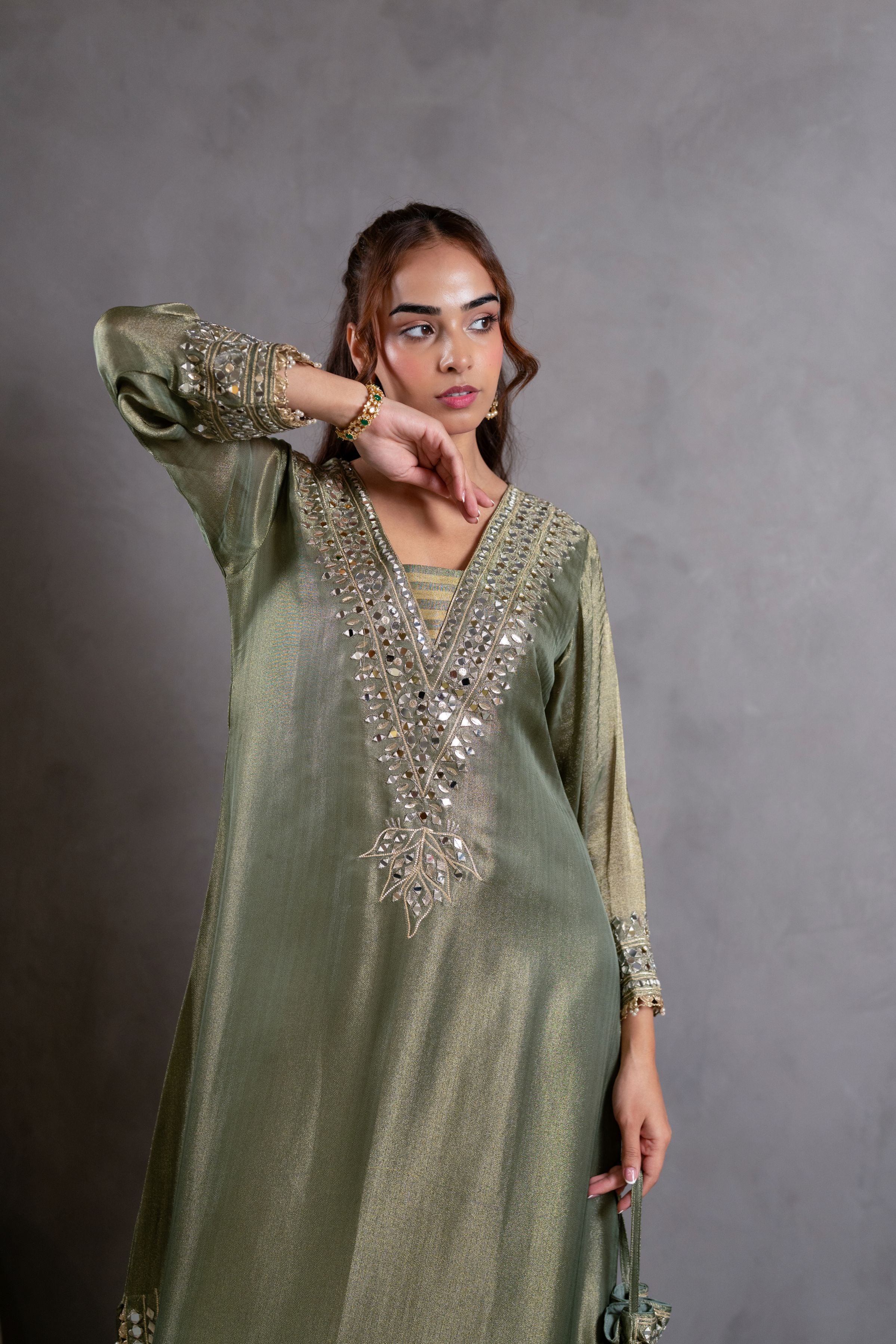 Royale Meadow Embellished Shimmer Silk Pant Set