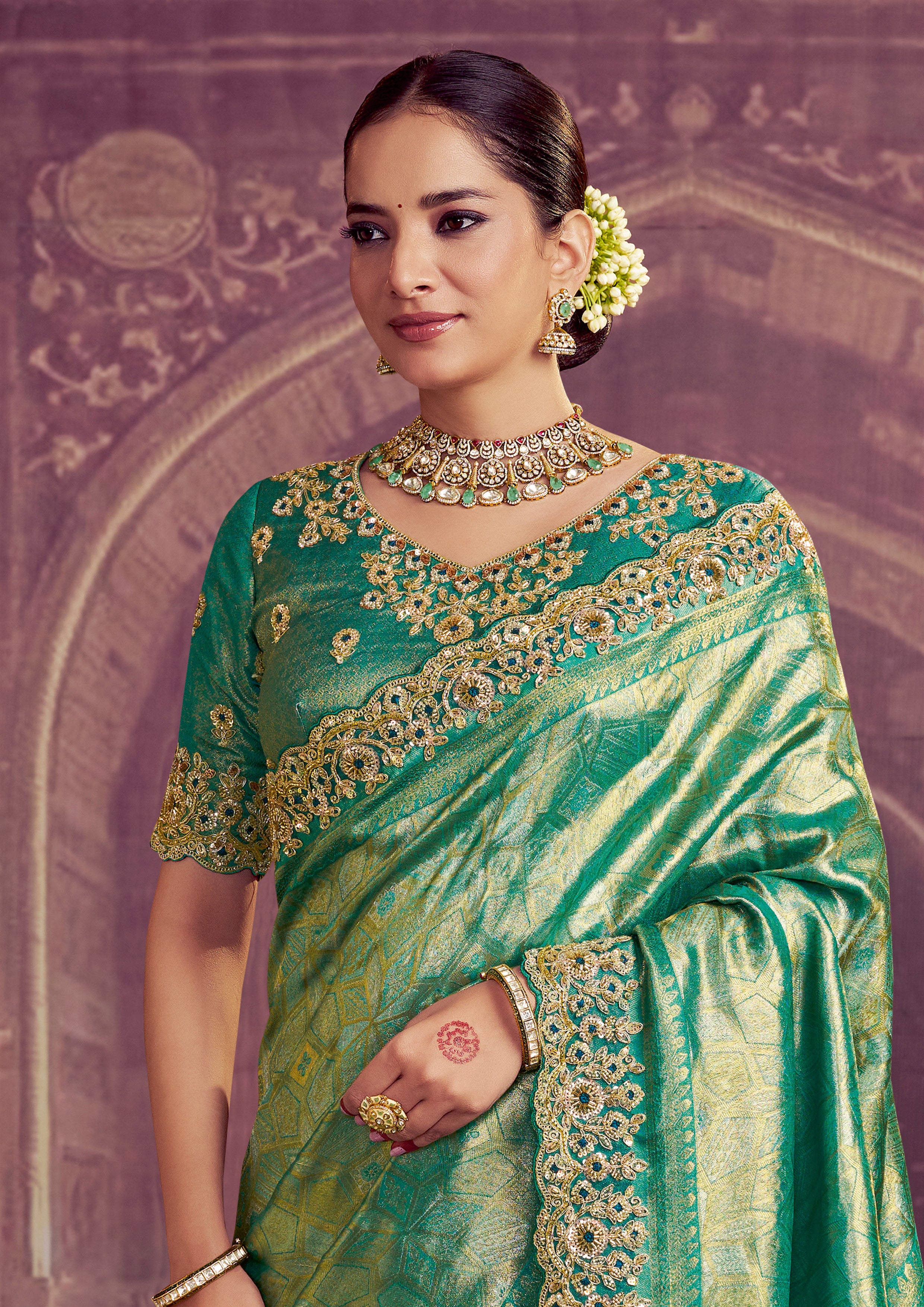 Sparkle Green Embellished Kanjivaram Silk Saree