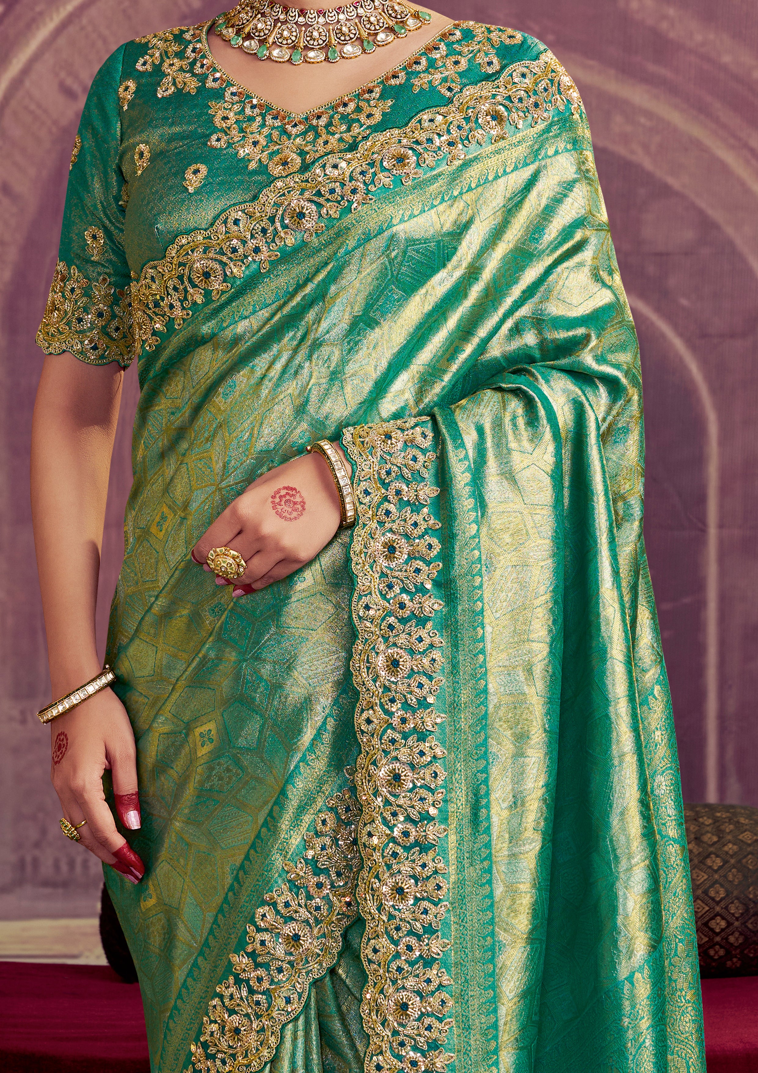 Sparkle Green Embellished Kanjivaram Silk Saree
