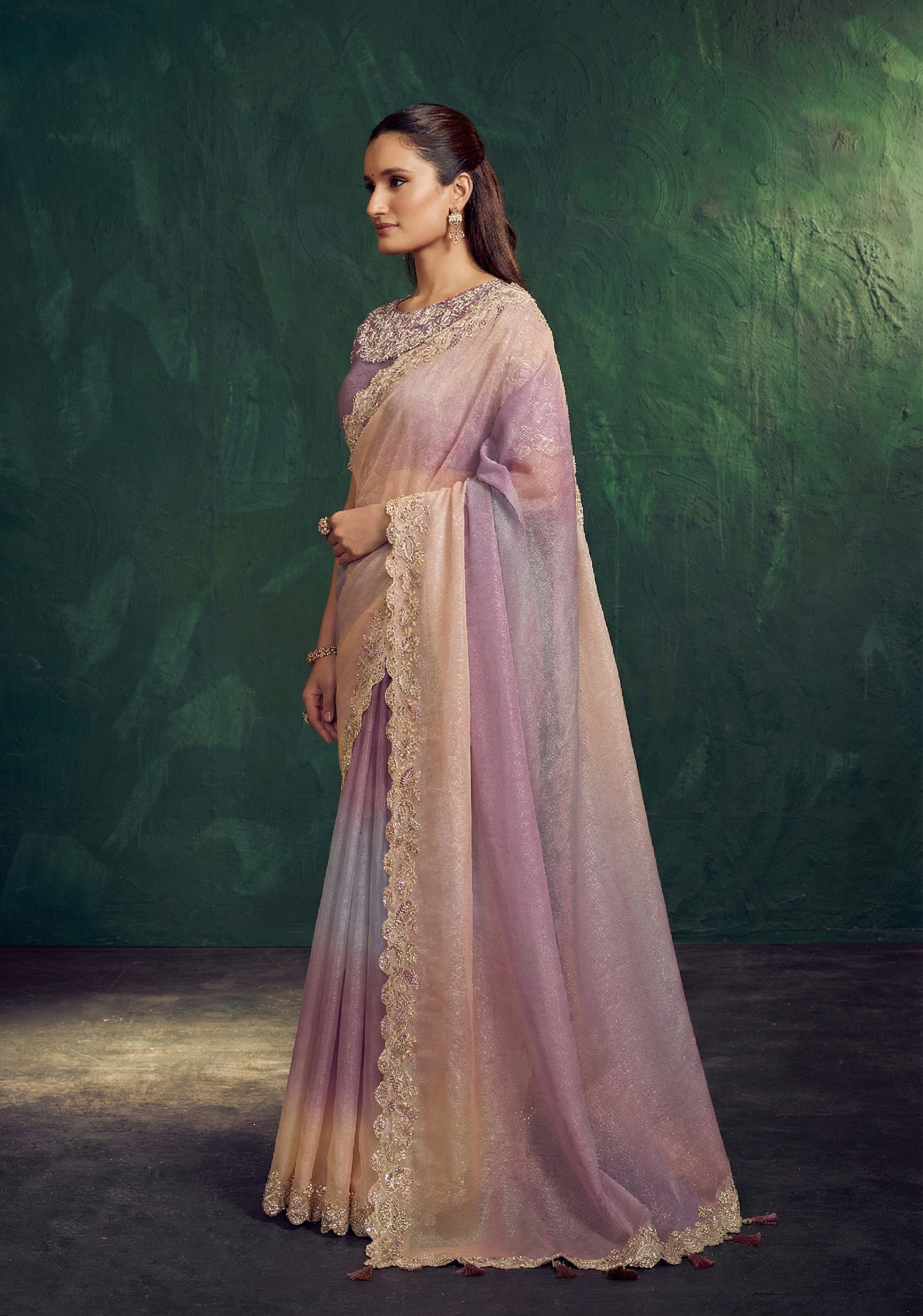 Multi Pastel Shaded Embellished Georgette Silk Saree