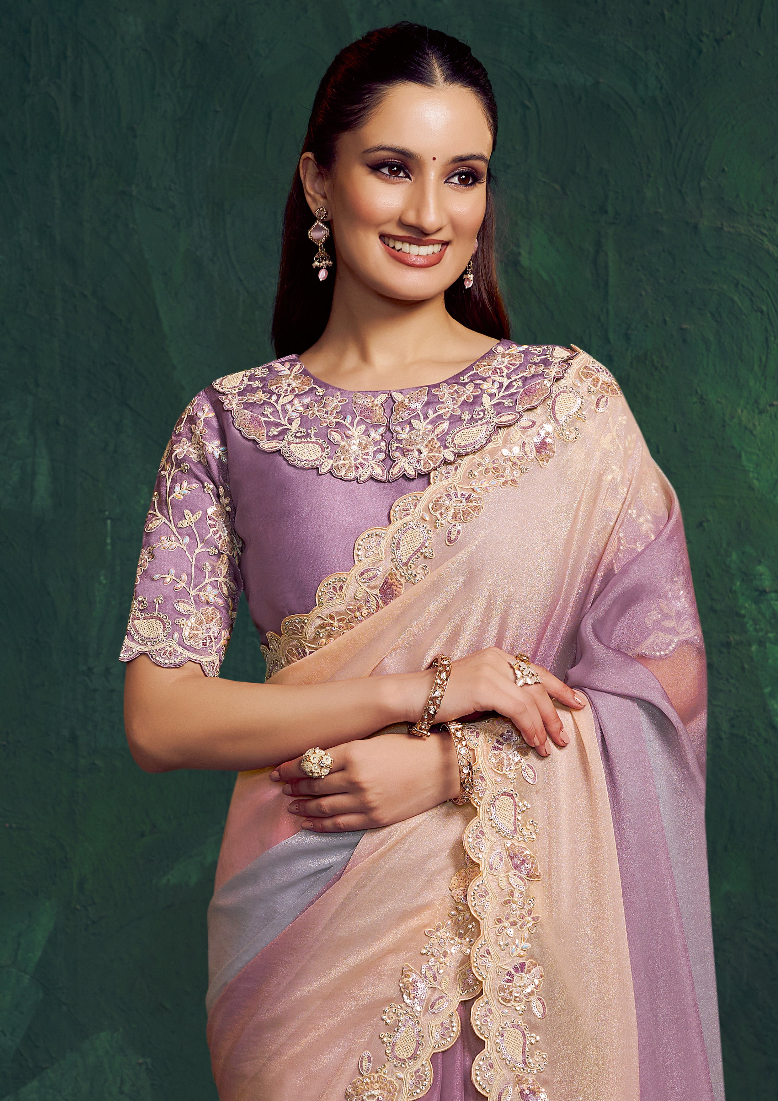Multi Pastel Shaded Embellished Georgette Silk Saree