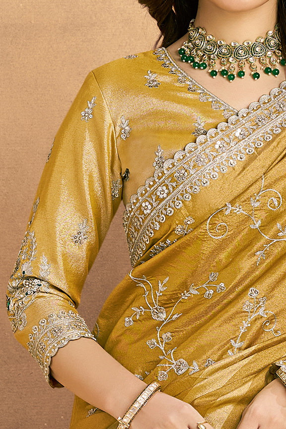 Golden Yellow Embellished Kanjivaram Zari Silk Saree