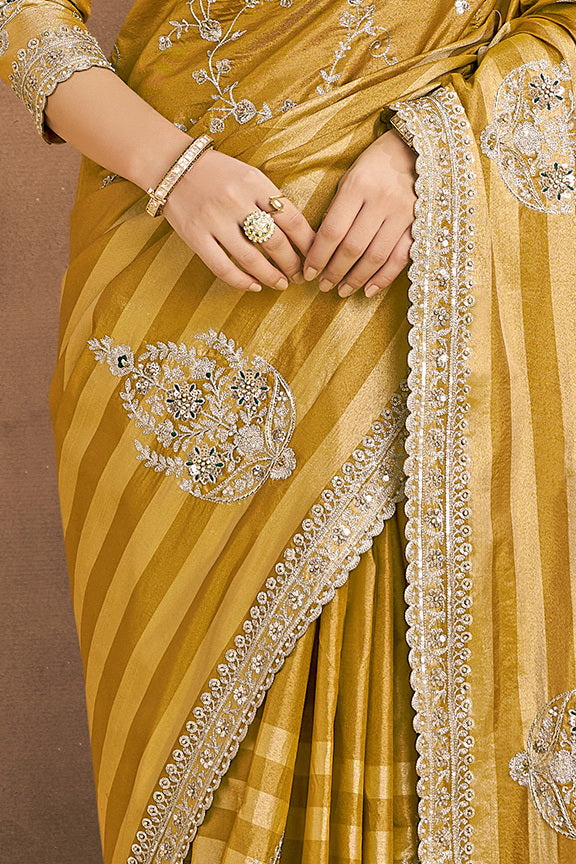 Golden Yellow Embellished Kanjivaram Zari Silk Saree