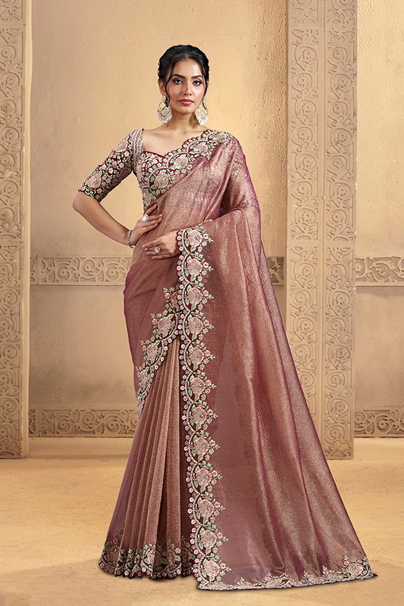 Maroon Embellished Shimmer Crush Silk Saree