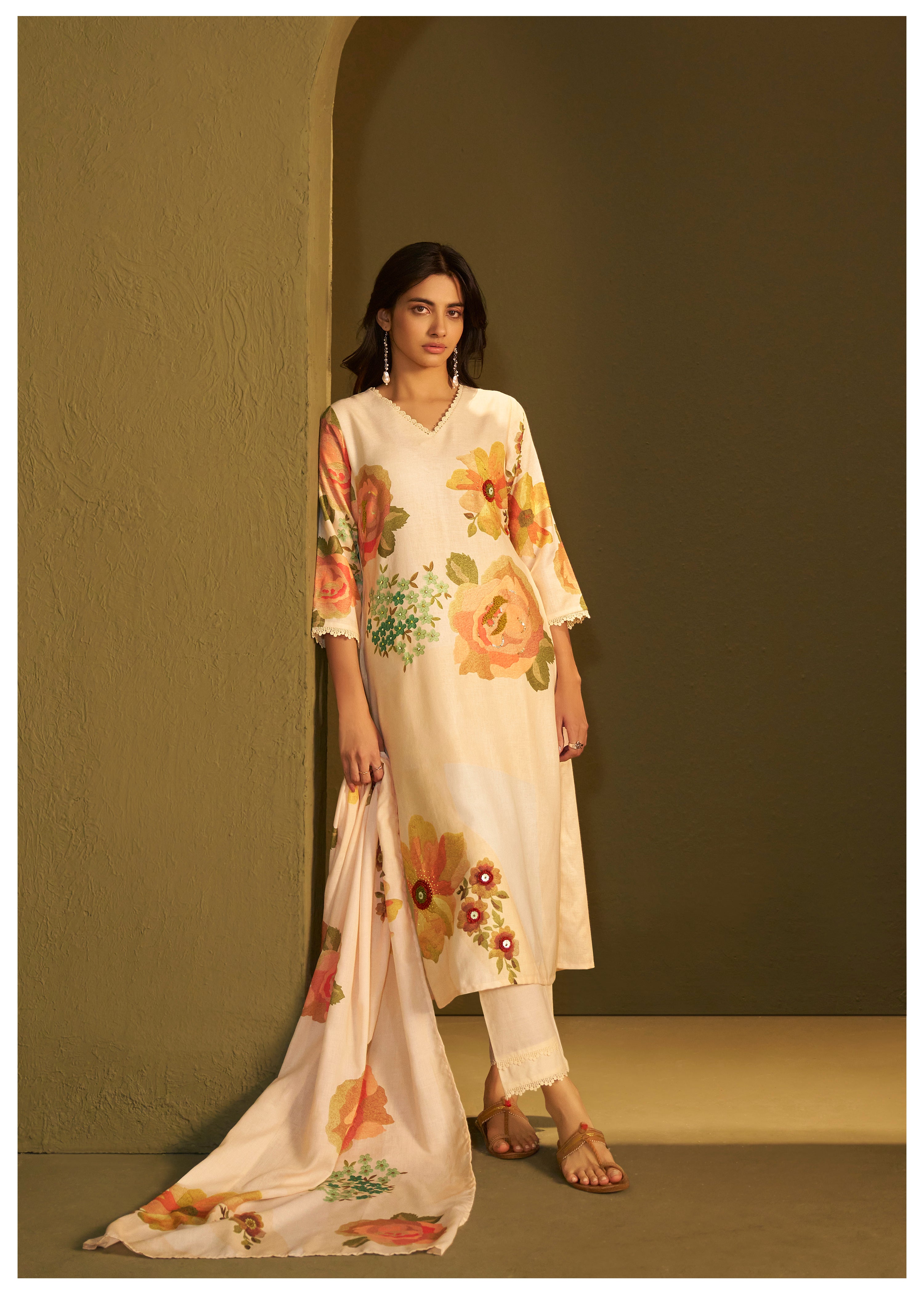 Apricot Embroidered Organic Cotton Pant Set
