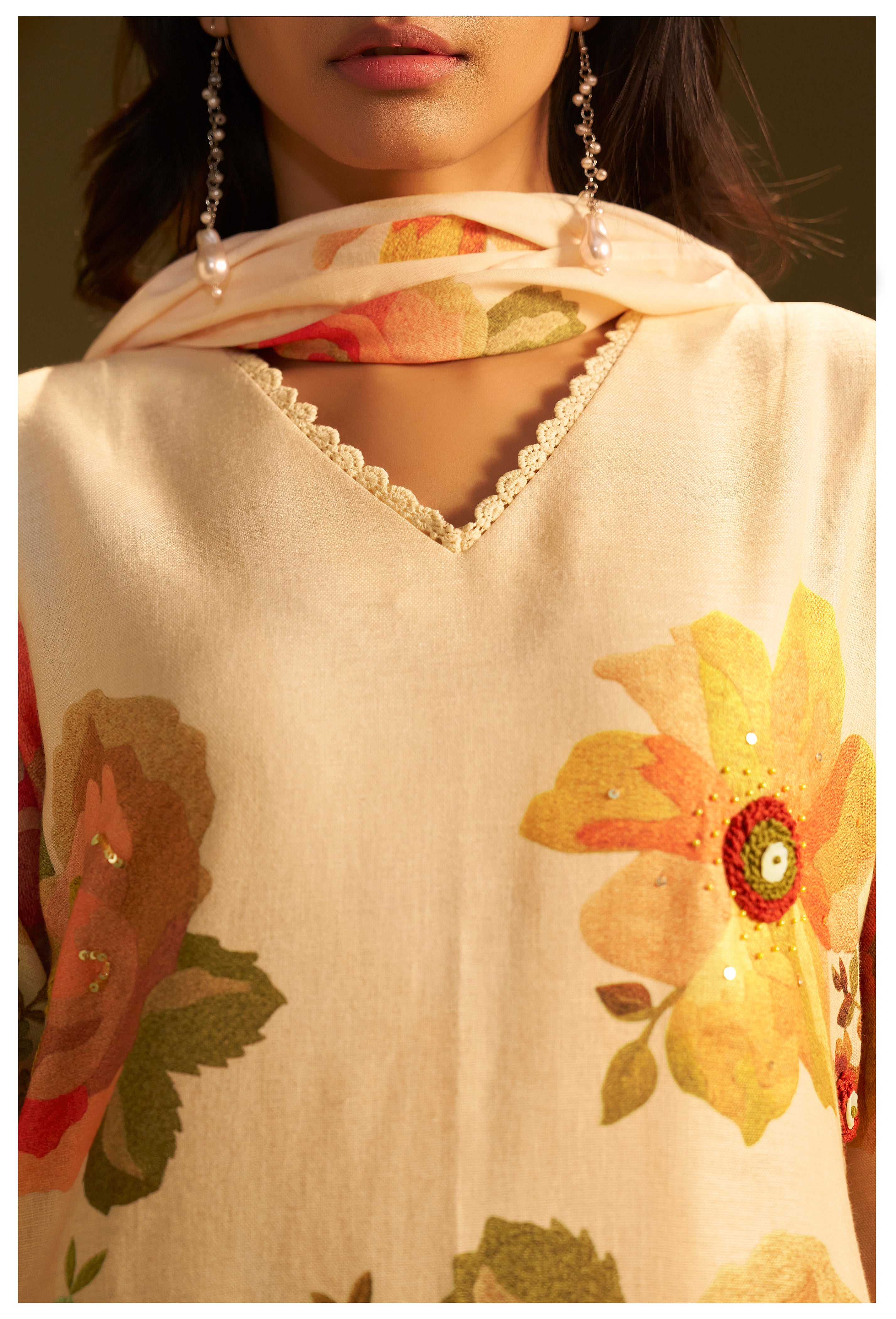 Apricot Embroidered Organic Cotton Pant Set