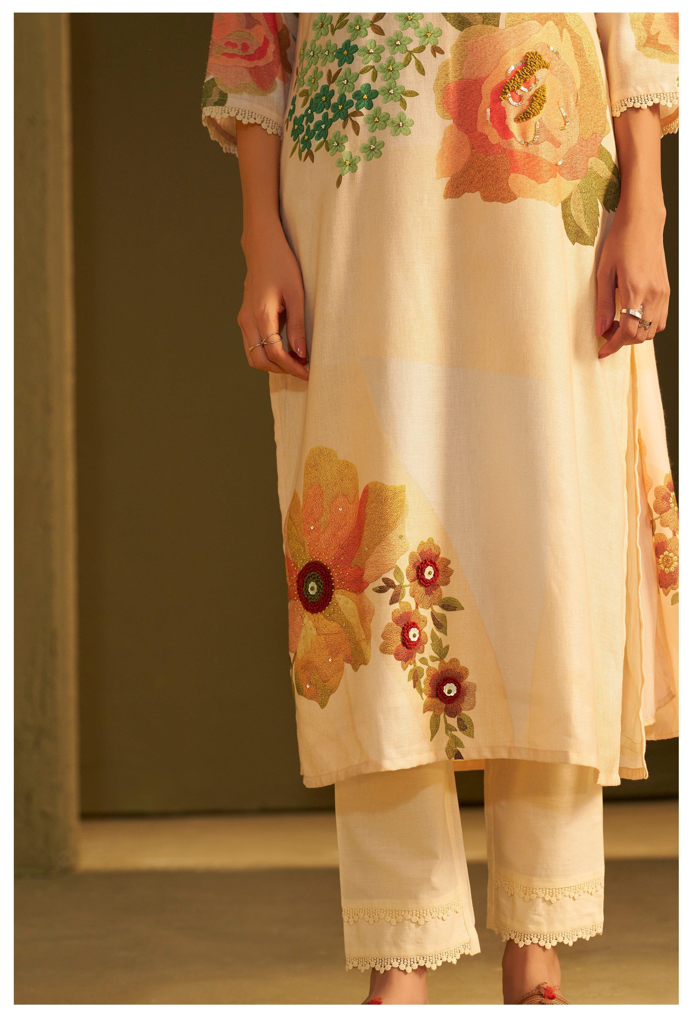 Apricot Embroidered Organic Cotton Pant Set