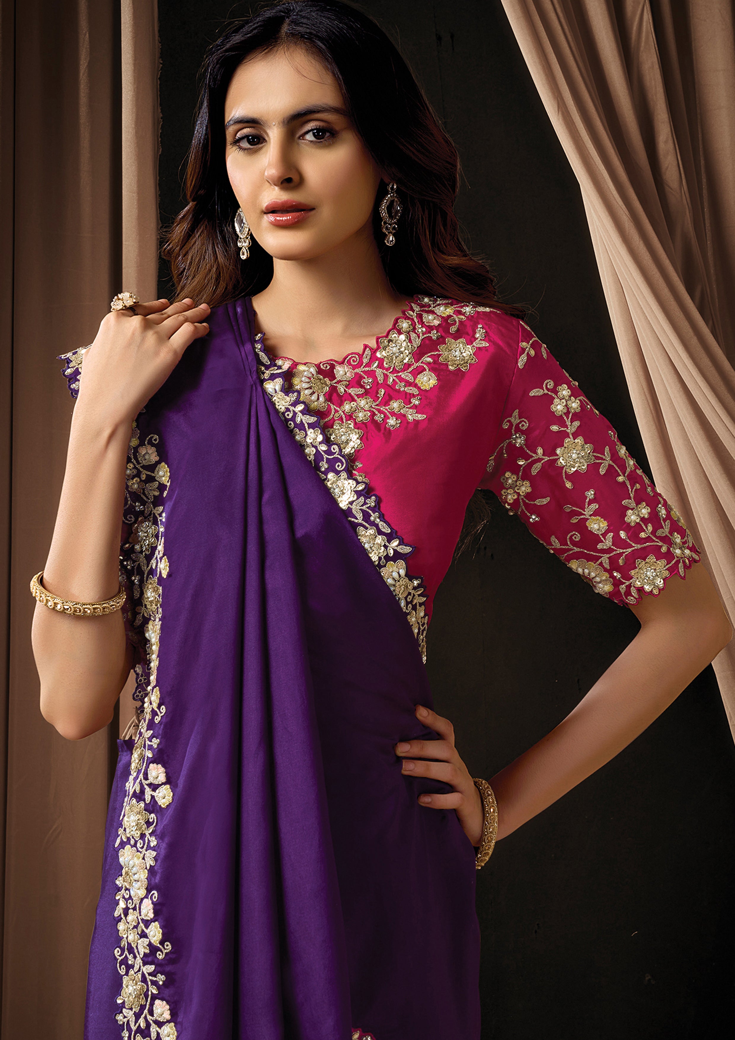 Dark Purple Embellished Uppada Silk Saree
