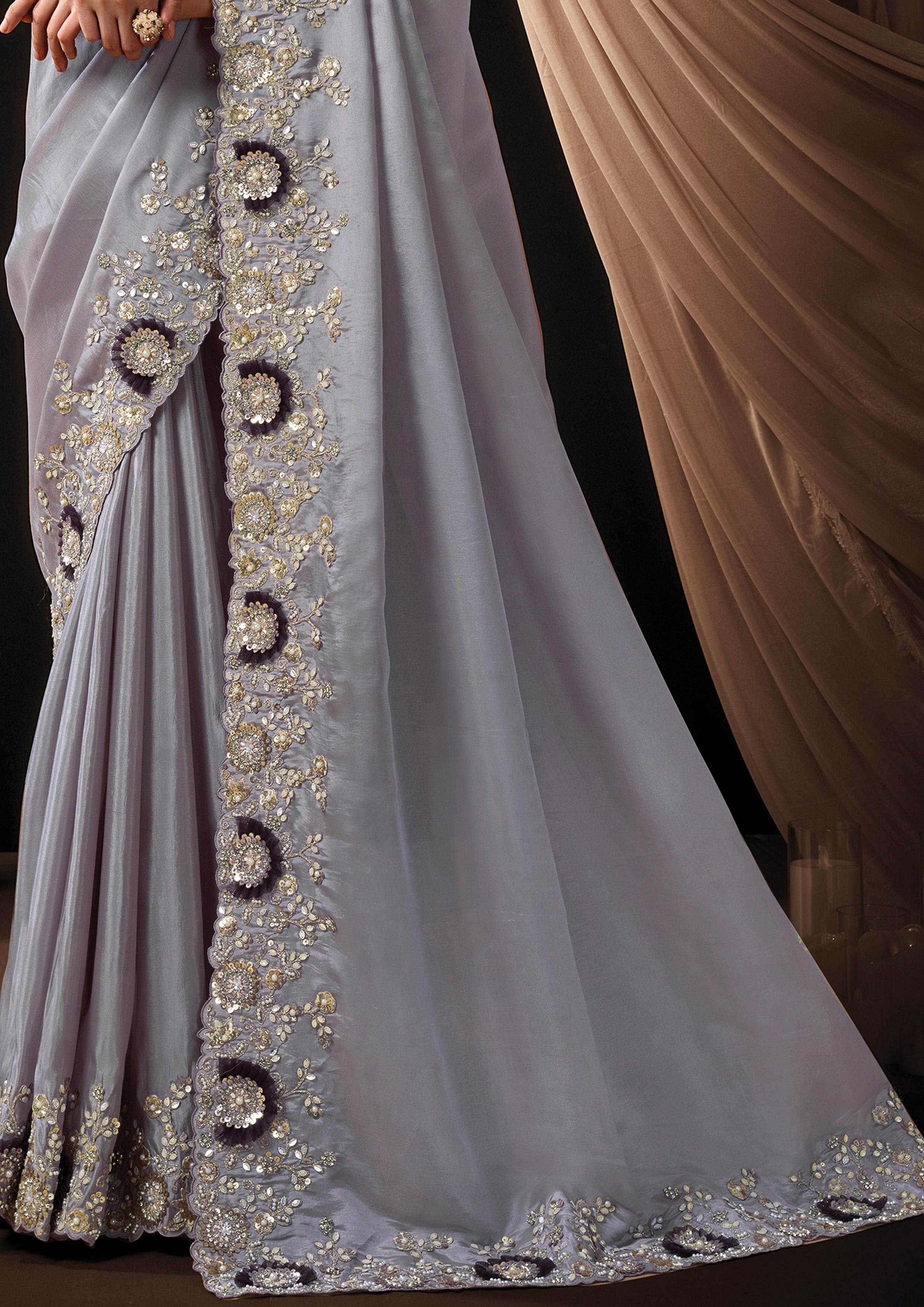 Soft Lavender Embellished Uppada Silk Saree