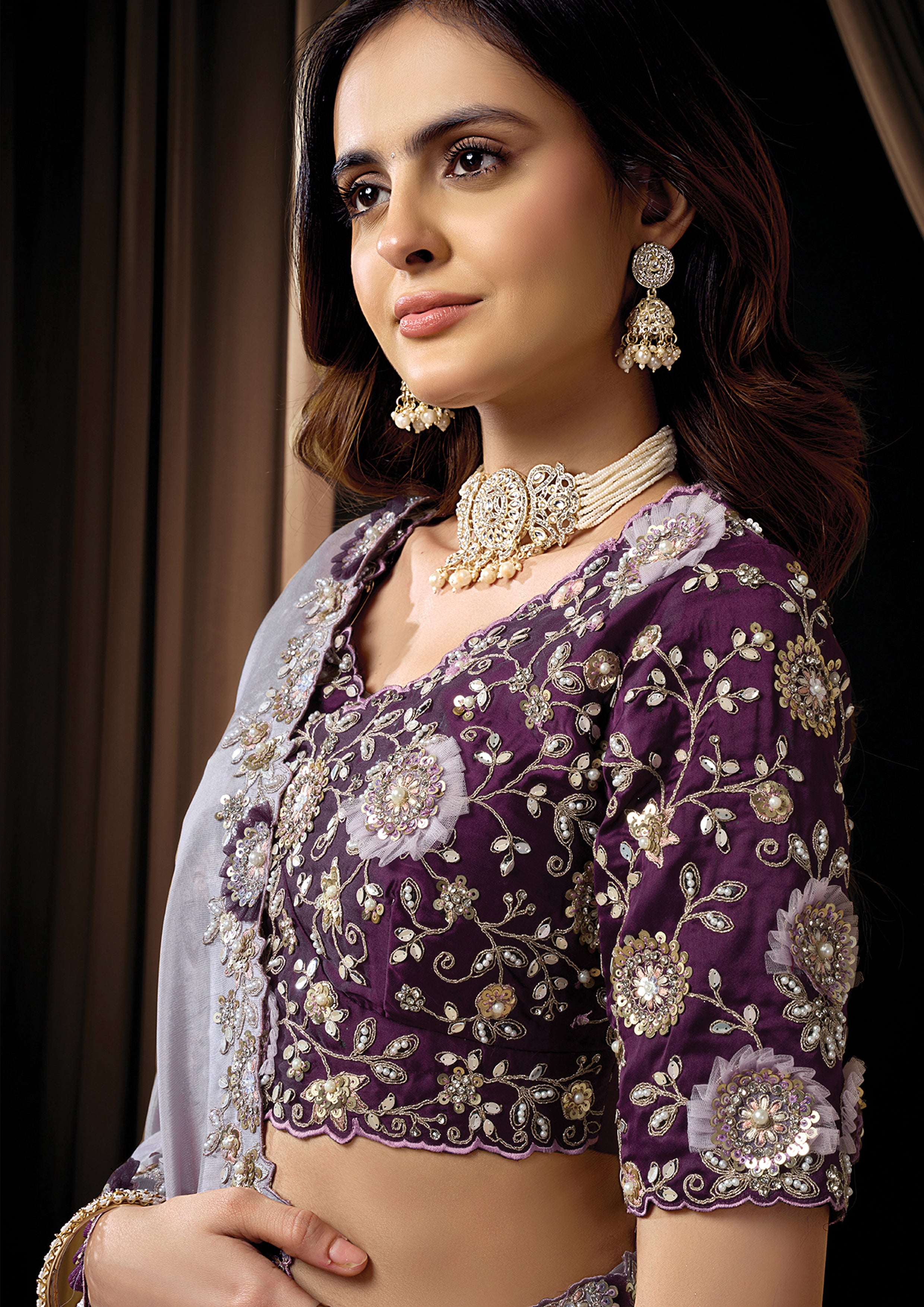 Soft Lavender Embellished Uppada Silk Saree