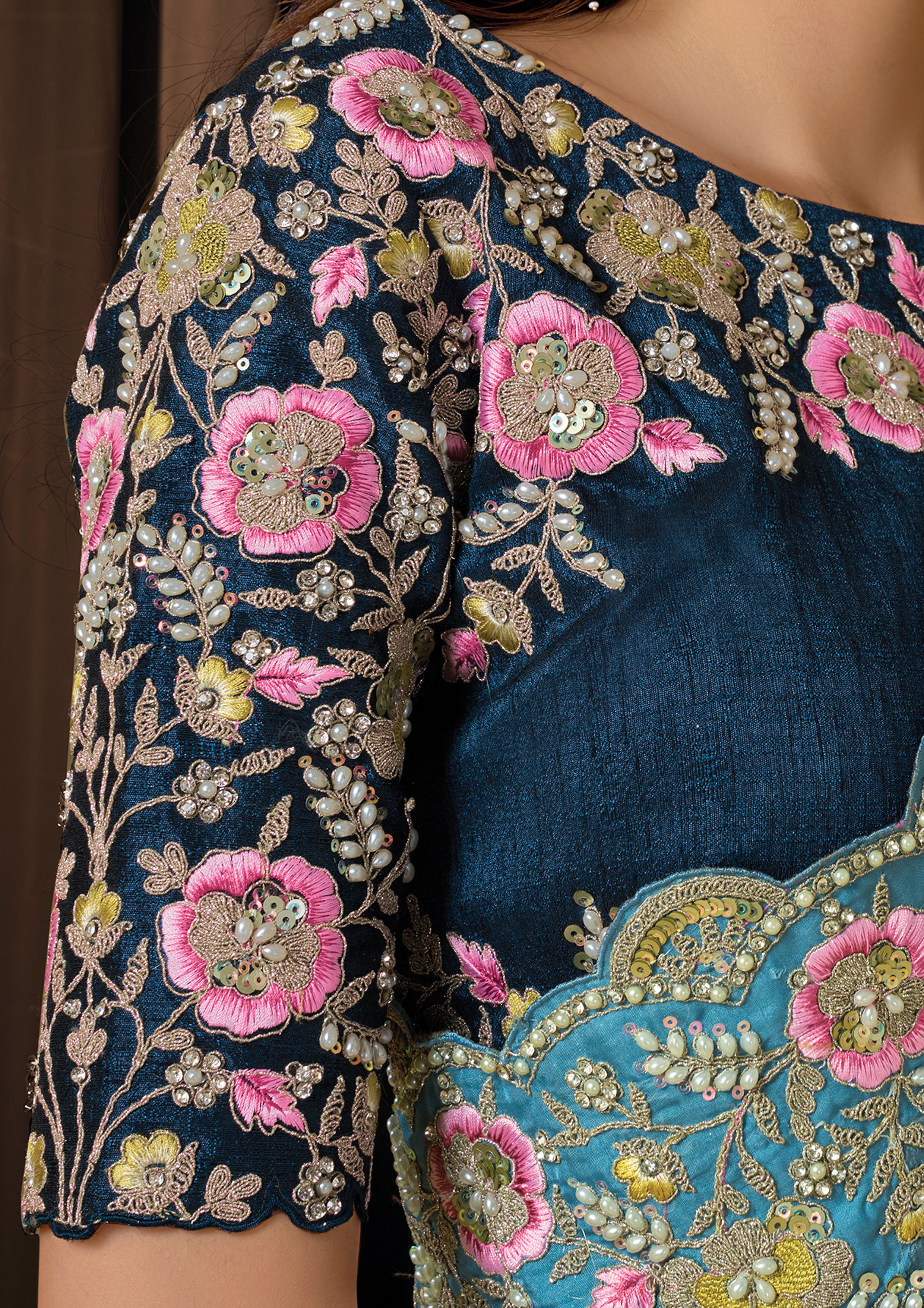 Dusty Blue Embellished Uppada Silk Saree