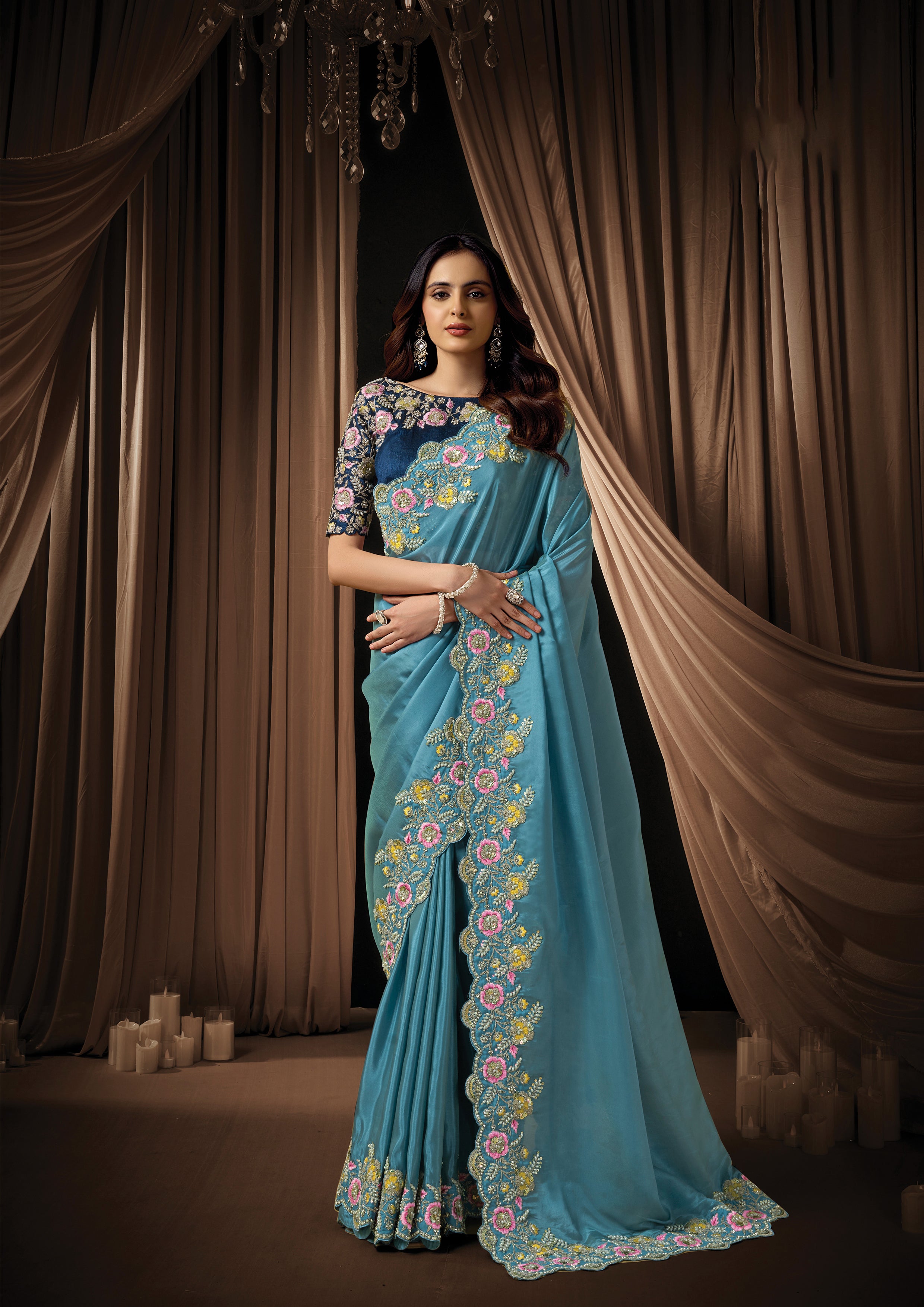 Dusty Blue Embellished Uppada Silk Saree