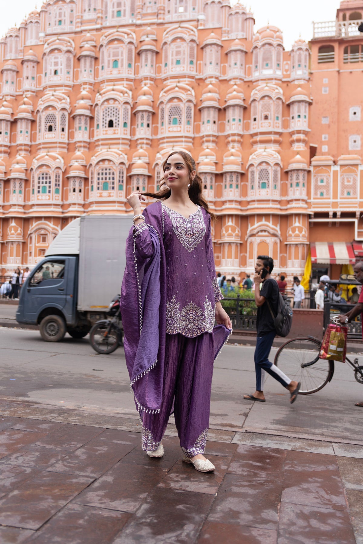 Violet Embellished Shimmer Silk Salwar Set