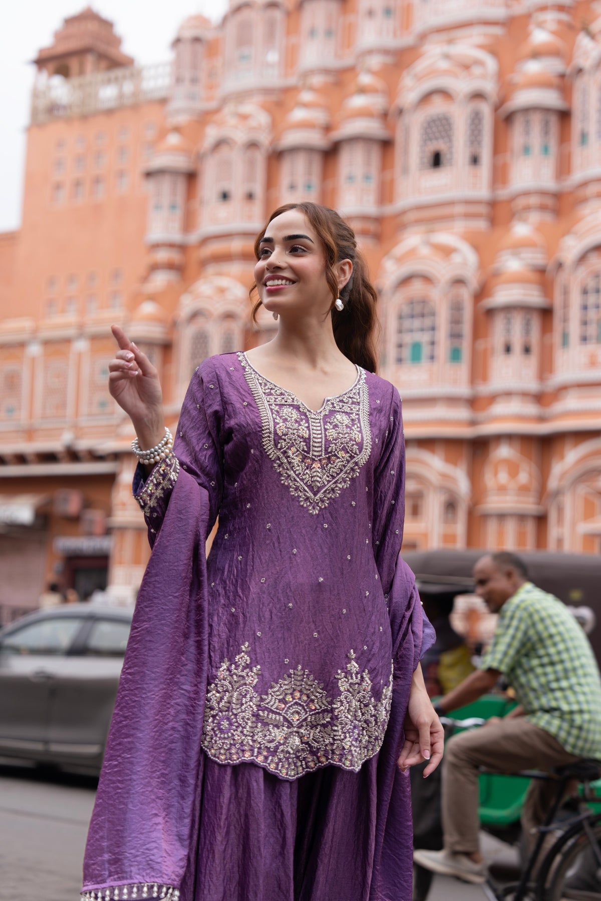 Violet Embellished Shimmer Silk Salwar Set