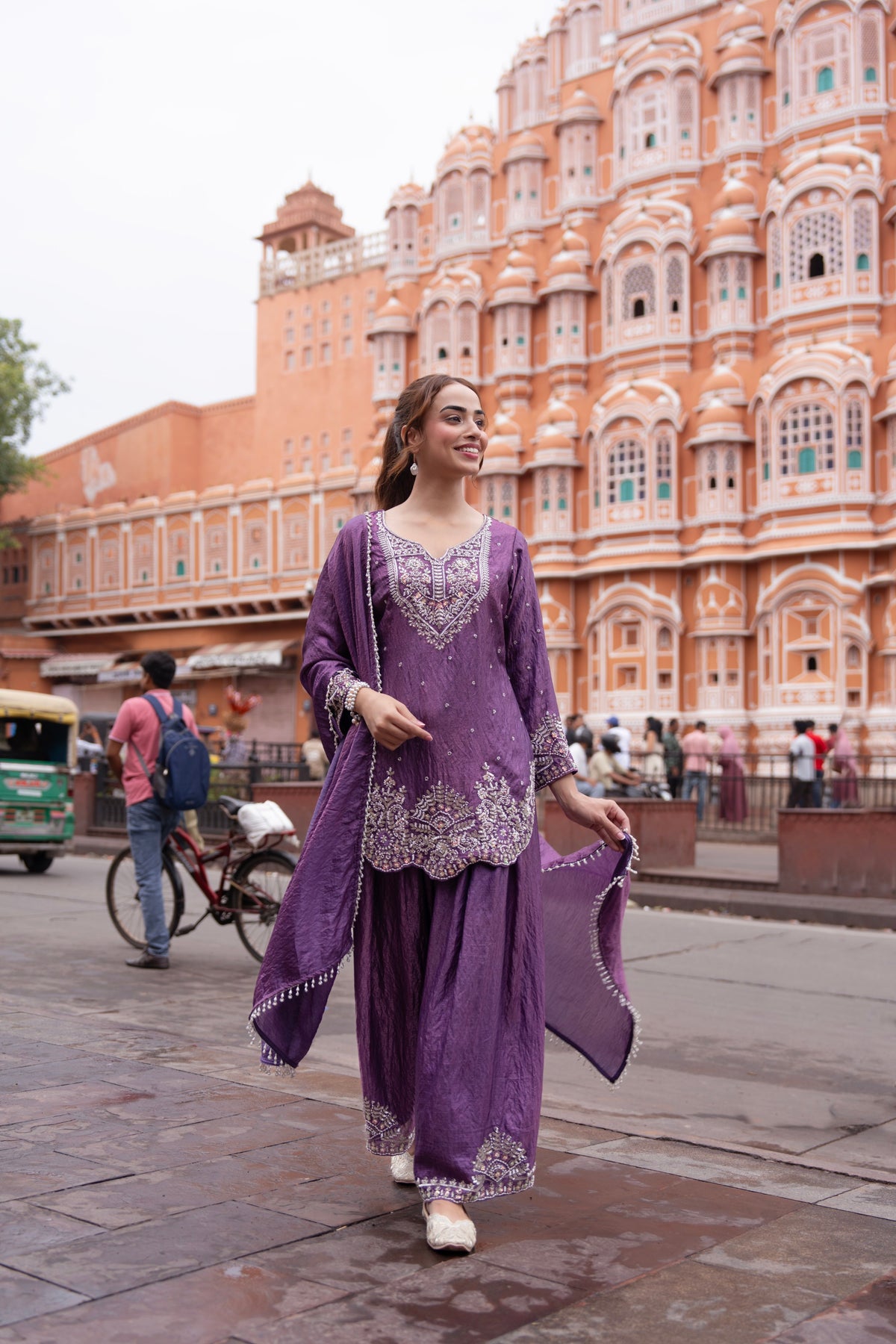 Violet Embellished Shimmer Silk Salwar Set