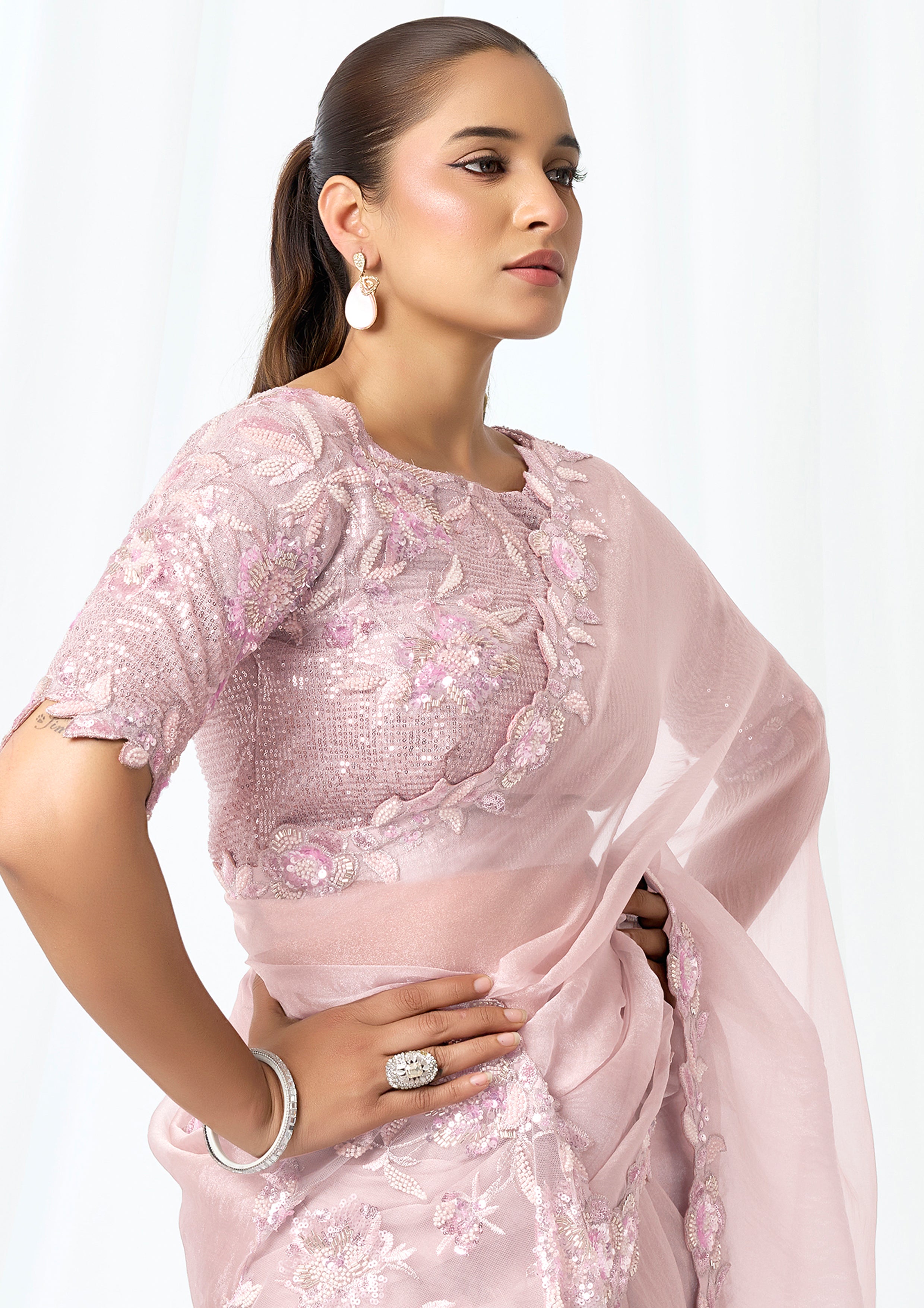 Lavender Mist Embellished Jimmy Choo Saree