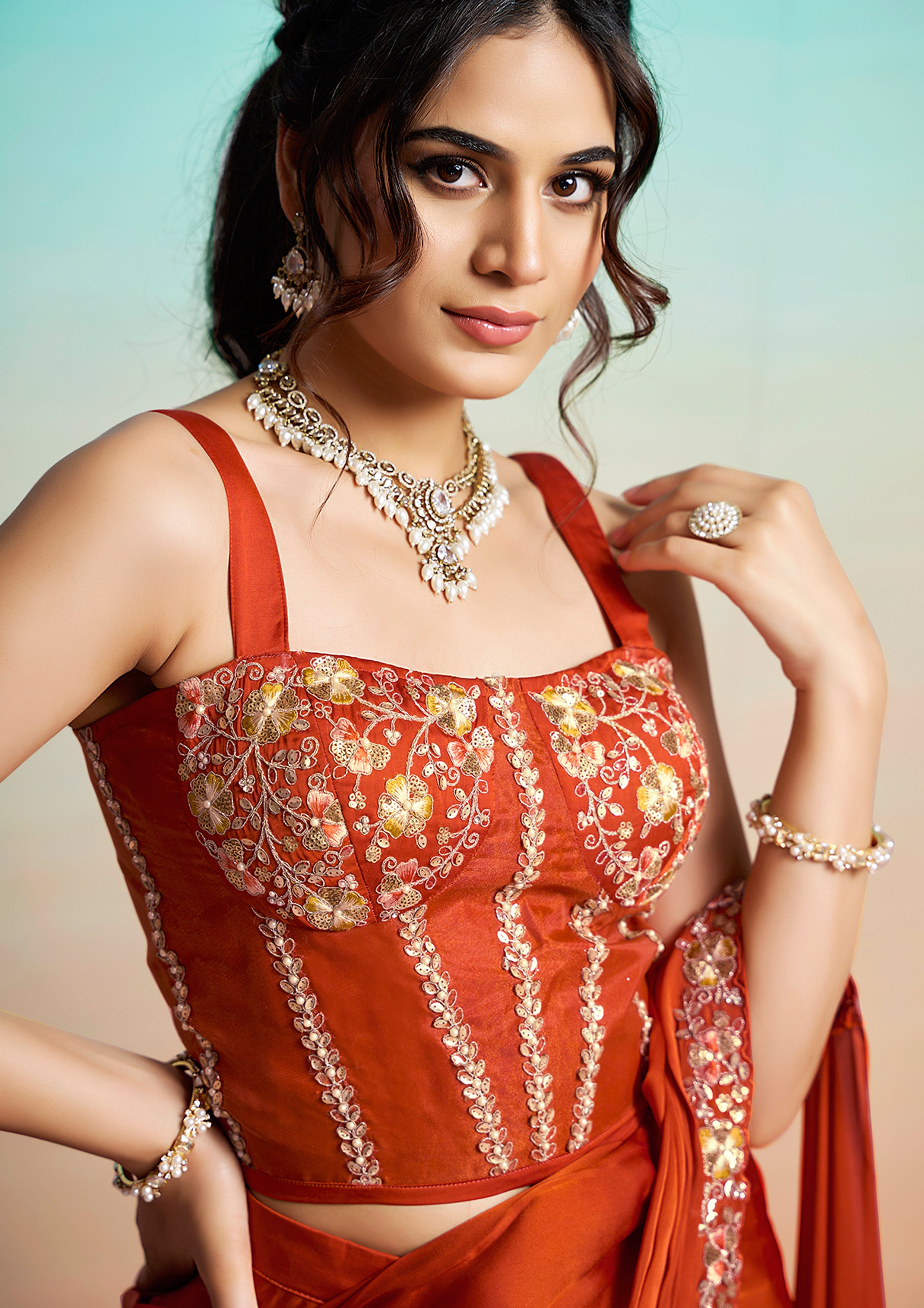 Citrus Burst Embellished Satin Silk Saree