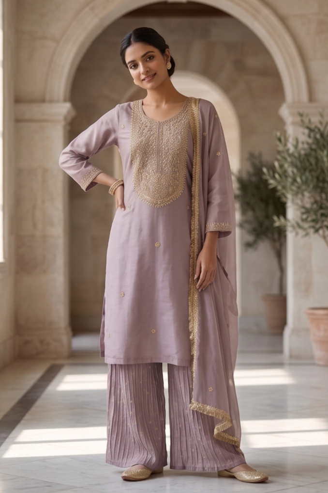 Dusty Lilac Tissue Silk Sharara Set