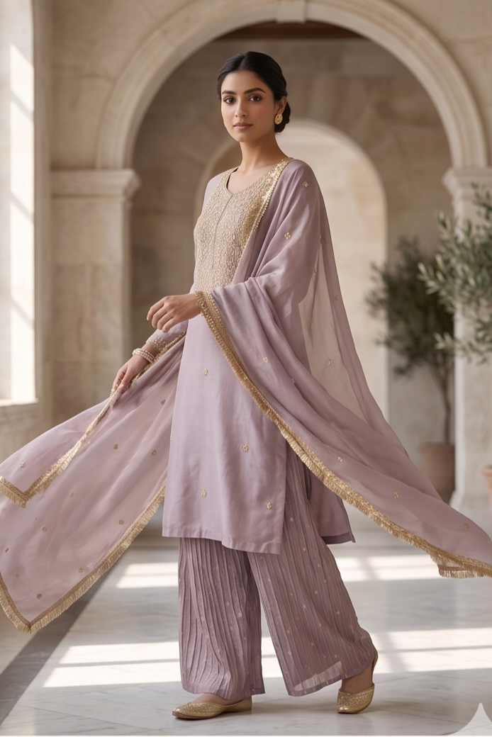 Dusty Lilac Tissue Silk Sharara Set