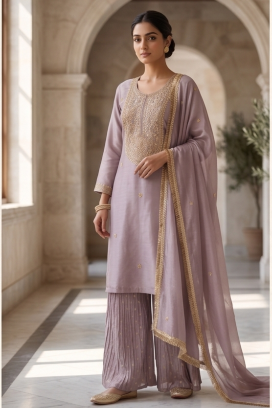 Dusty Lilac Tissue Silk Sharara Set