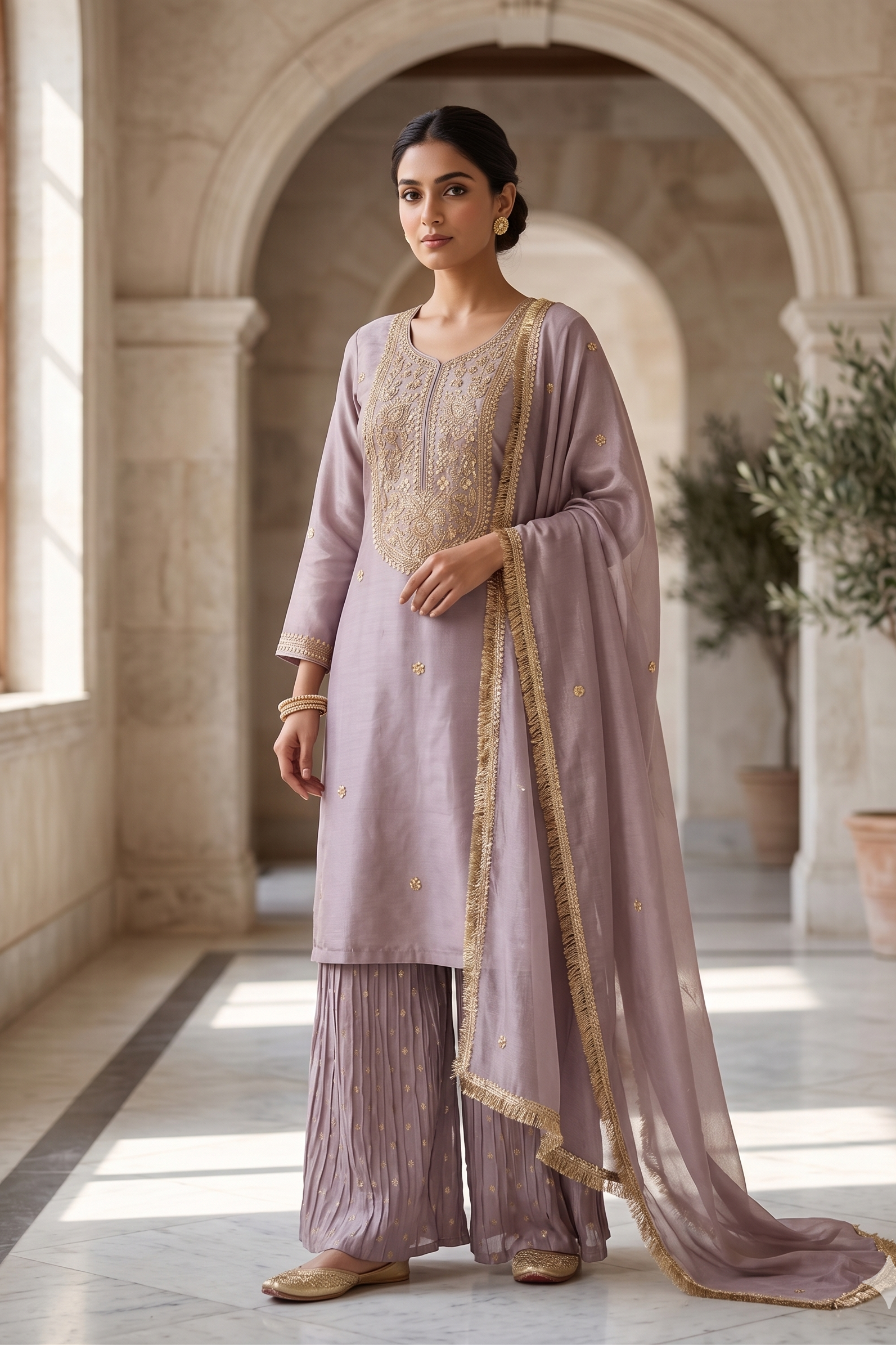 Dusty Lilac Tissue Silk Sharara Set