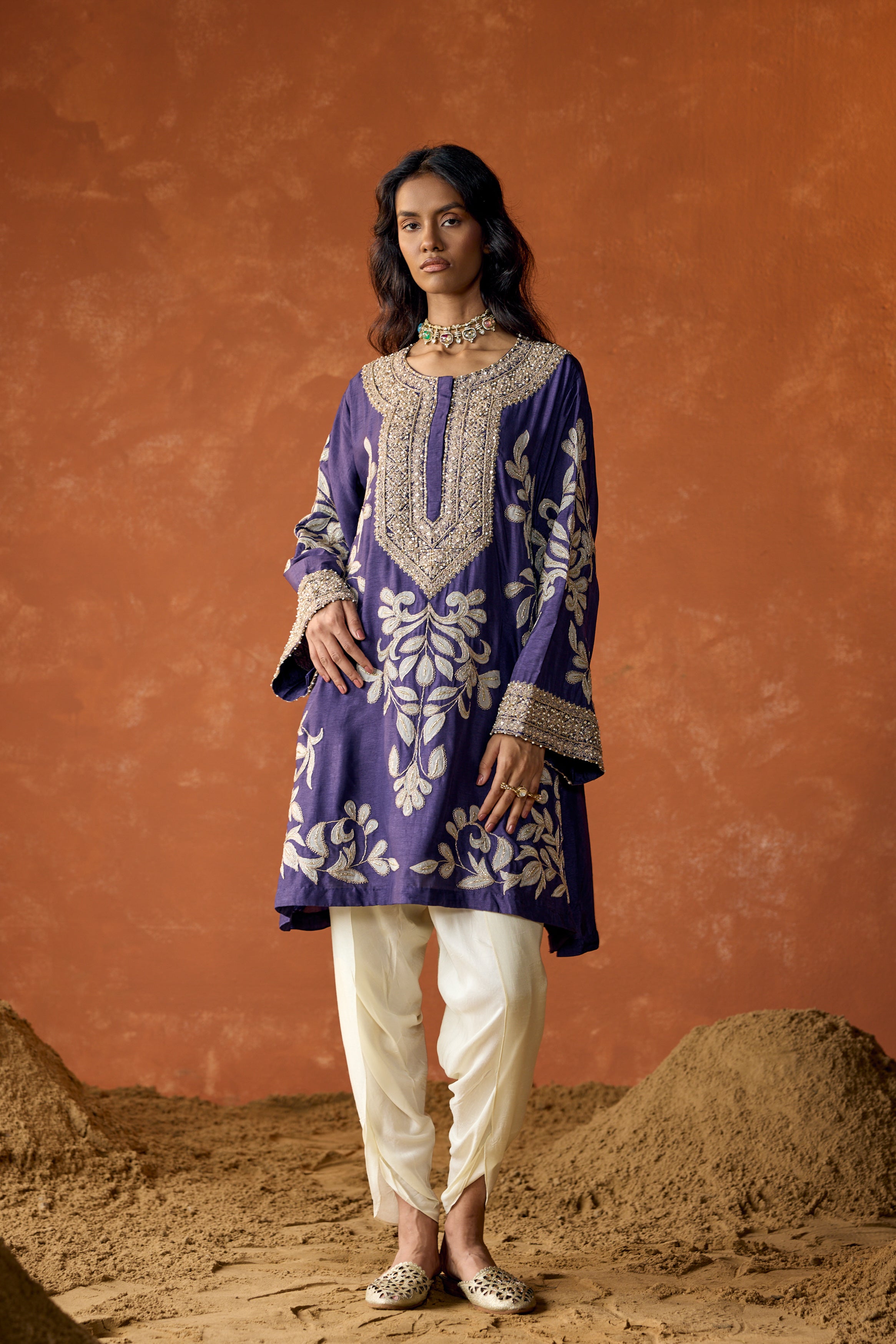 Royal Purple Embellished Raw Silk Dhoti Set