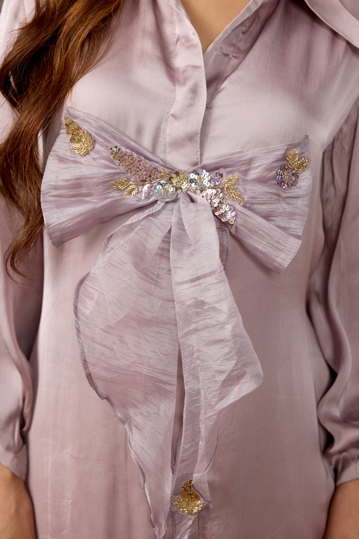 Muted Lavender Embellished Satin Silk Dress
