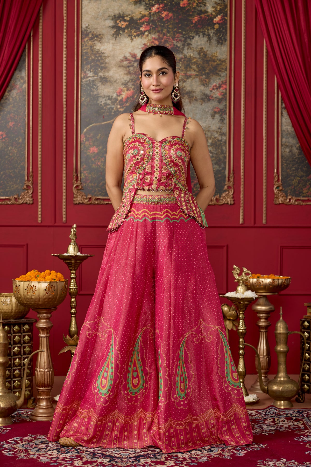 Dusty Pink Embellished Shimmer Silk Palazzo Set