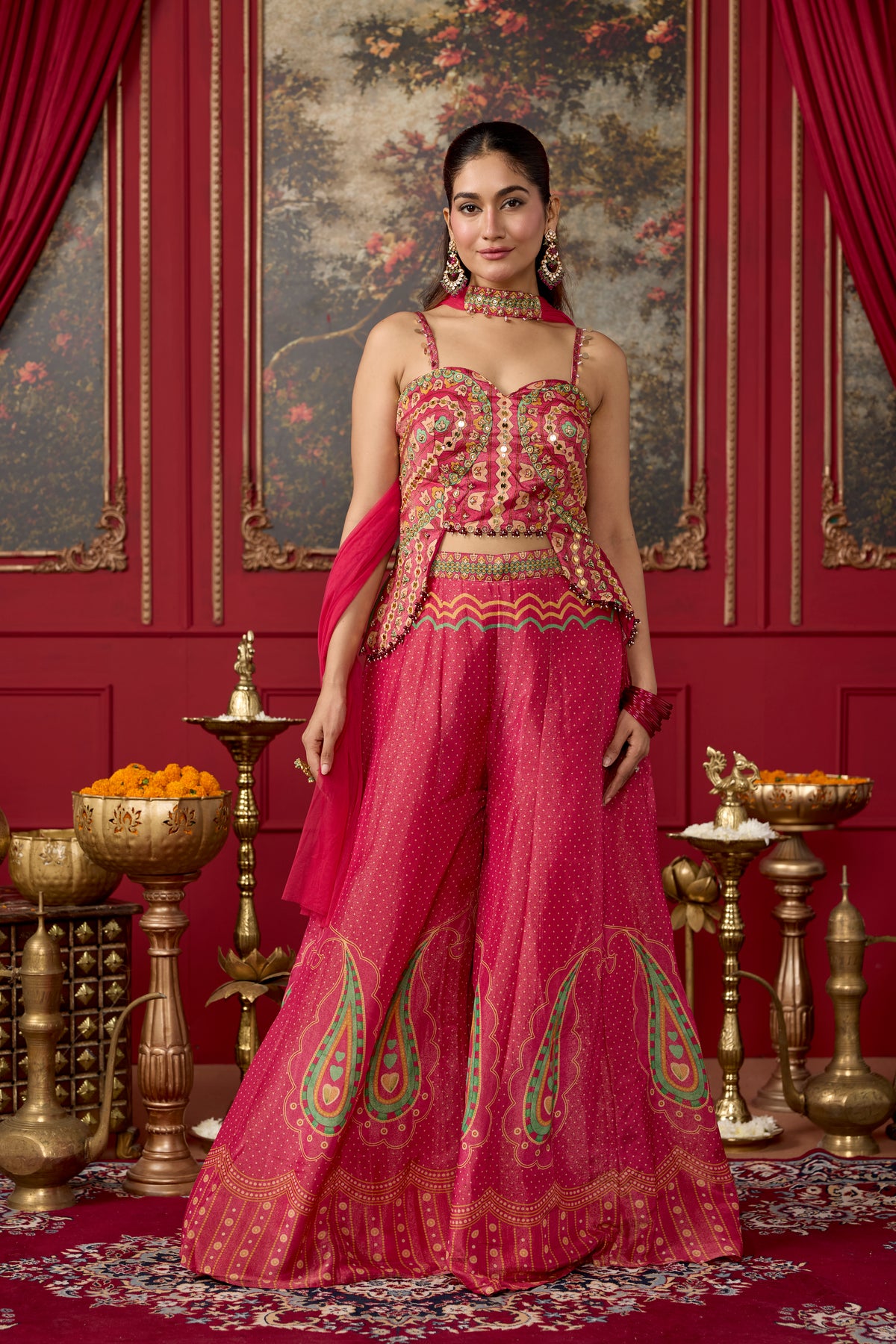 Dusty Pink Embellished Shimmer Silk Palazzo Set