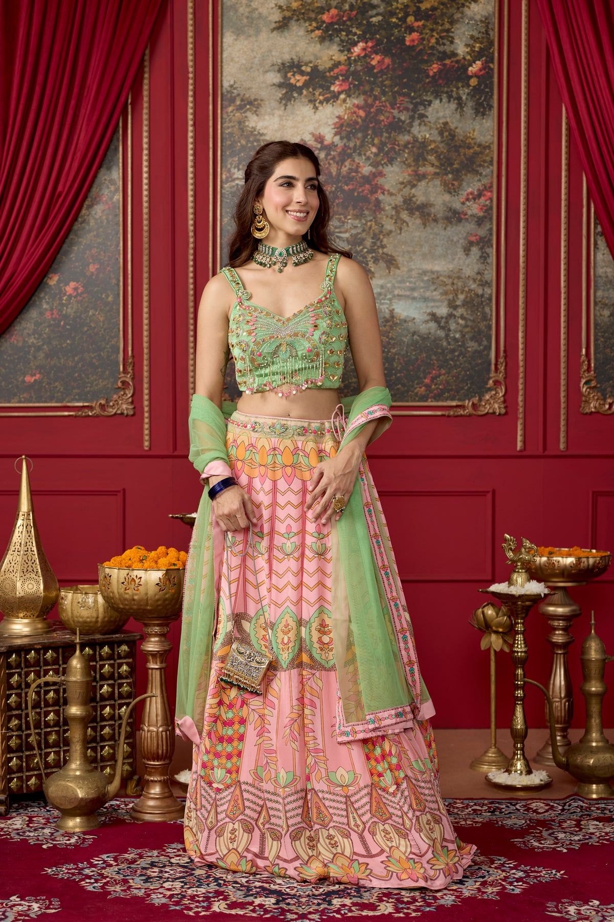 Light Pink Embellished Crepe Silk Lehenga Set