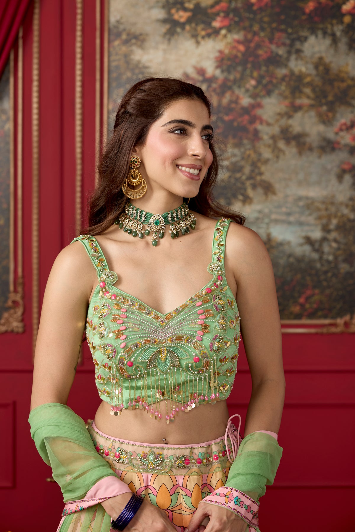 Light Pink Embellished Crepe Silk Lehenga Set
