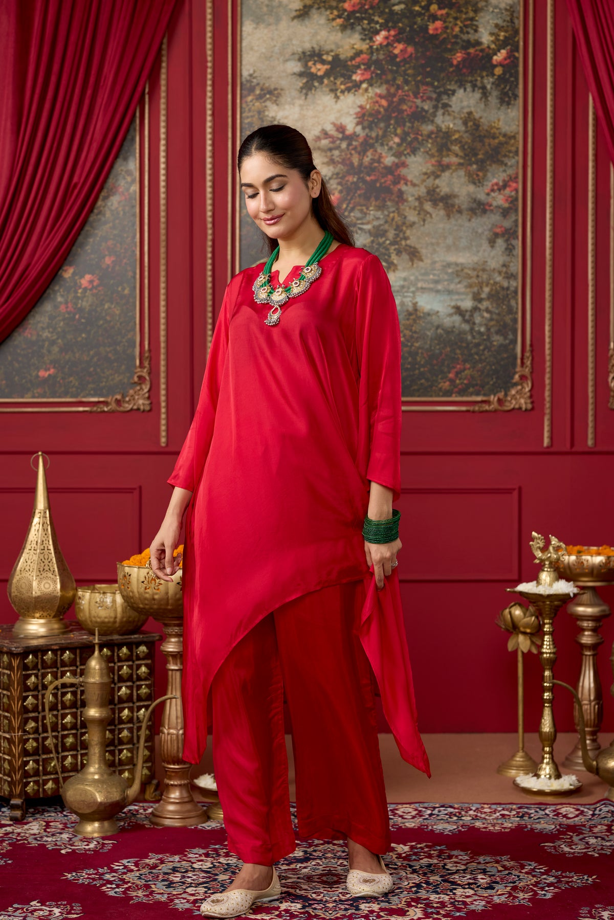 Crimson Red Mango Silk Co-Ord Set