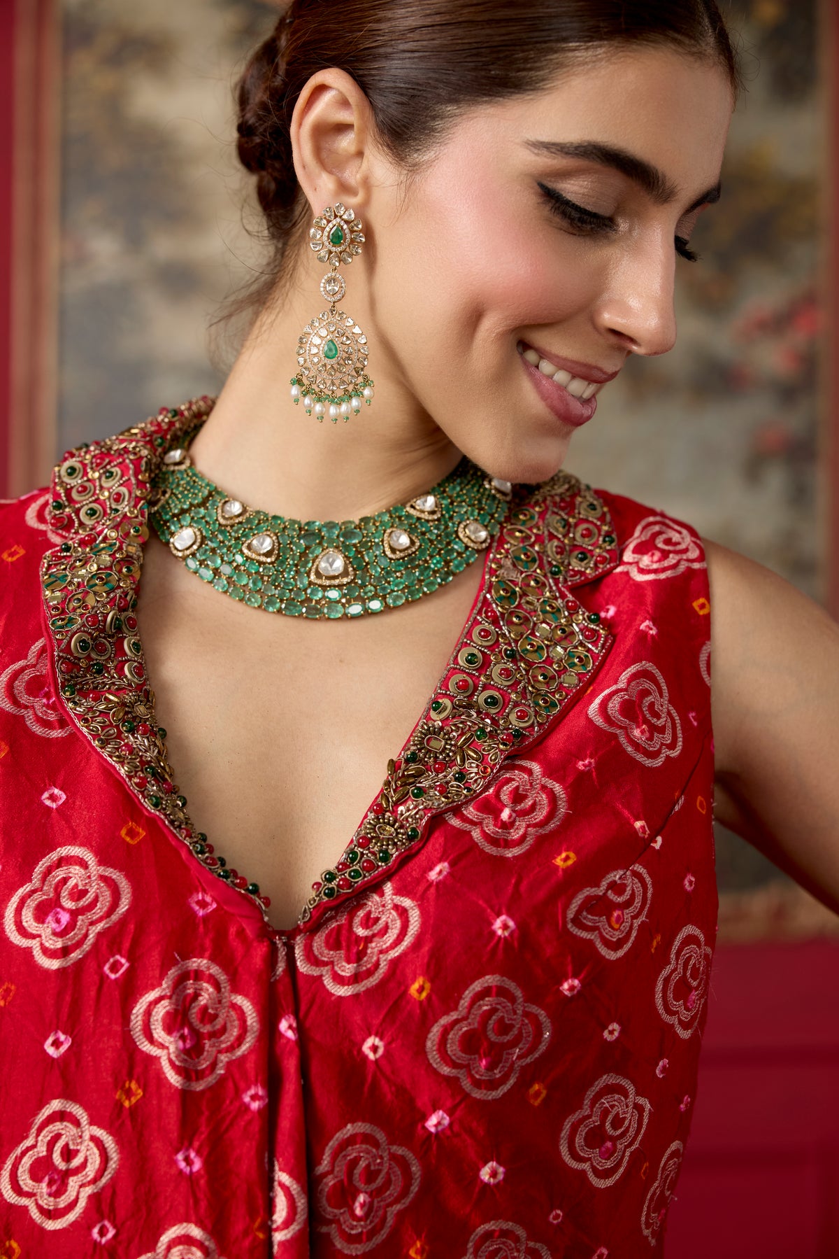 Red Embellished Chanderi Silk Palazzo Set