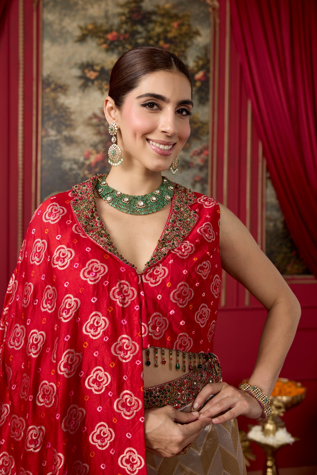 Red Embellished Chanderi Silk Palazzo Set