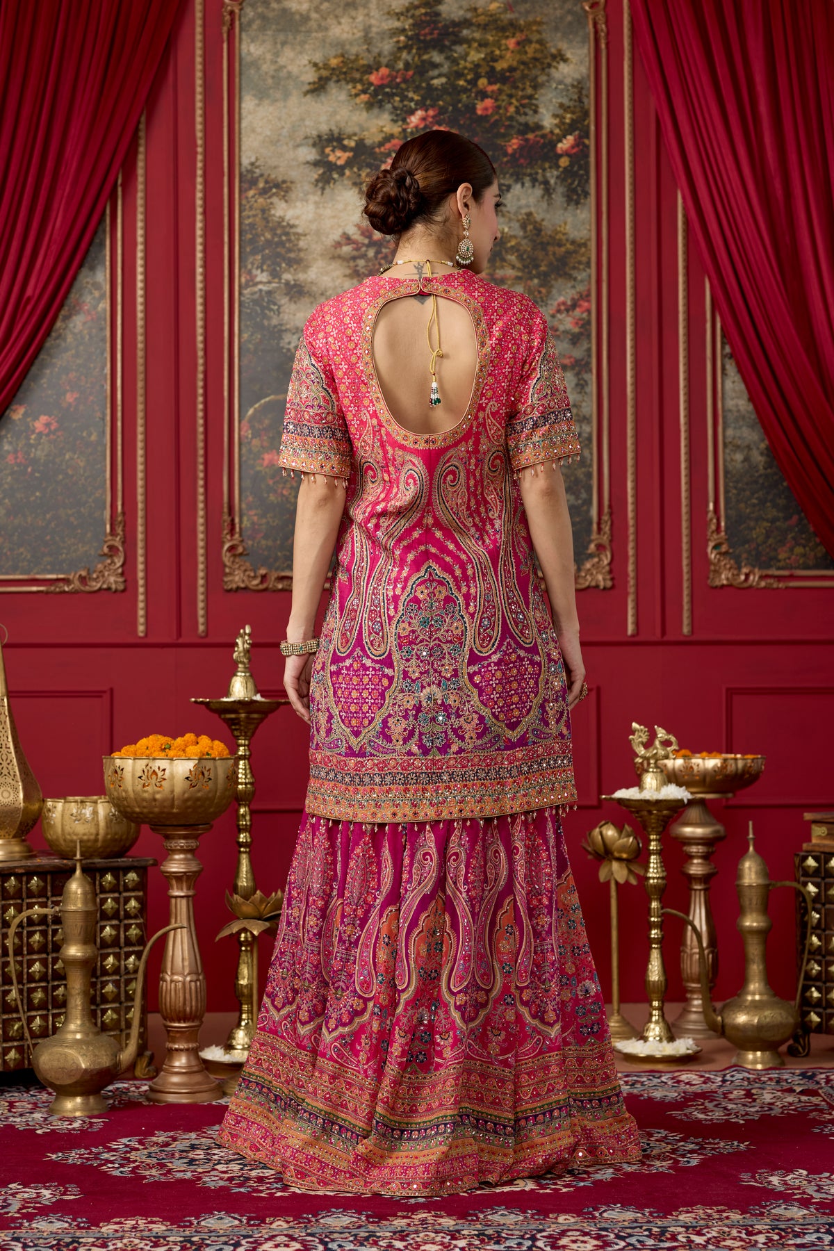 Pink Glam Embellished Chinon Silk Palazzo Set