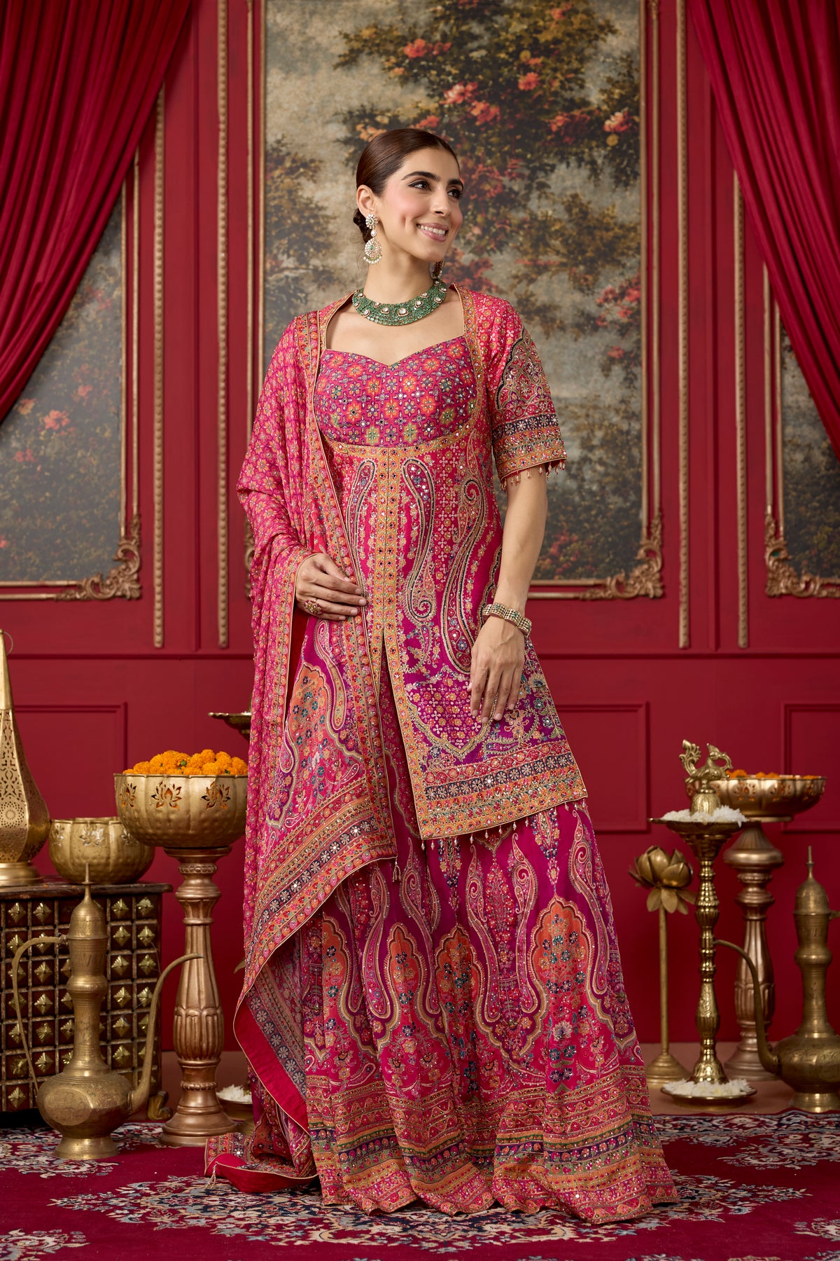 Pink Glam Embellished Chinon Silk Palazzo Set