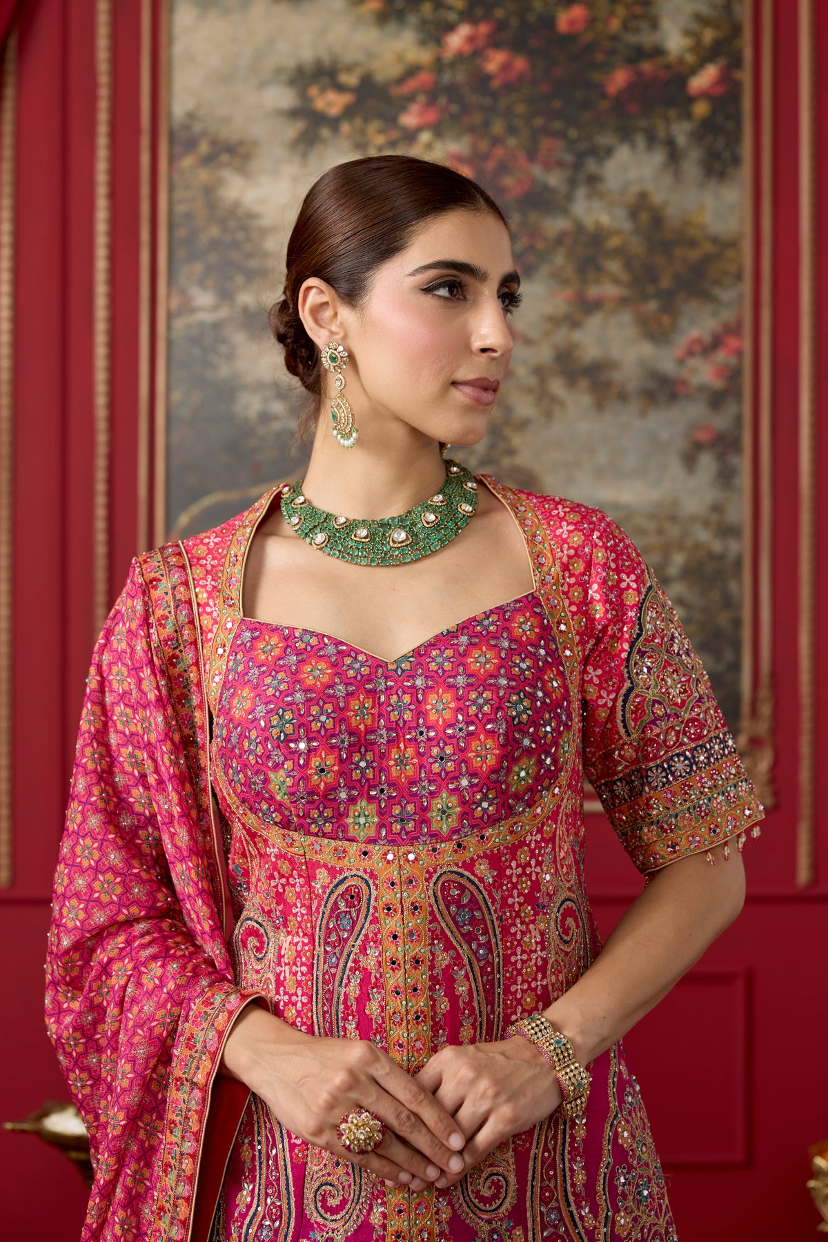 Pink Glam Embellished Chinon Silk Palazzo Set