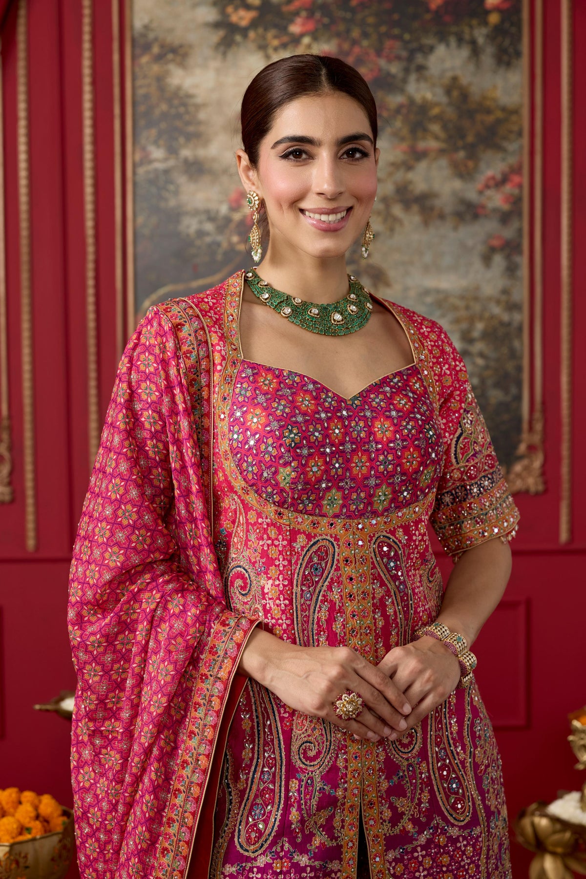 Pink Glam Embellished Chinon Silk Palazzo Set