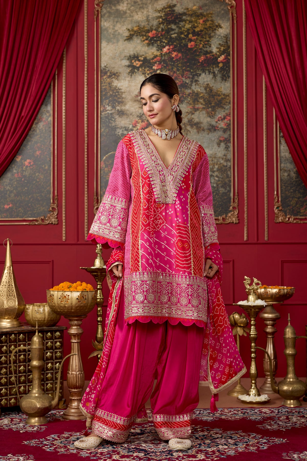 Pink Raspberry Embellished Crepe Silk Salwar Set