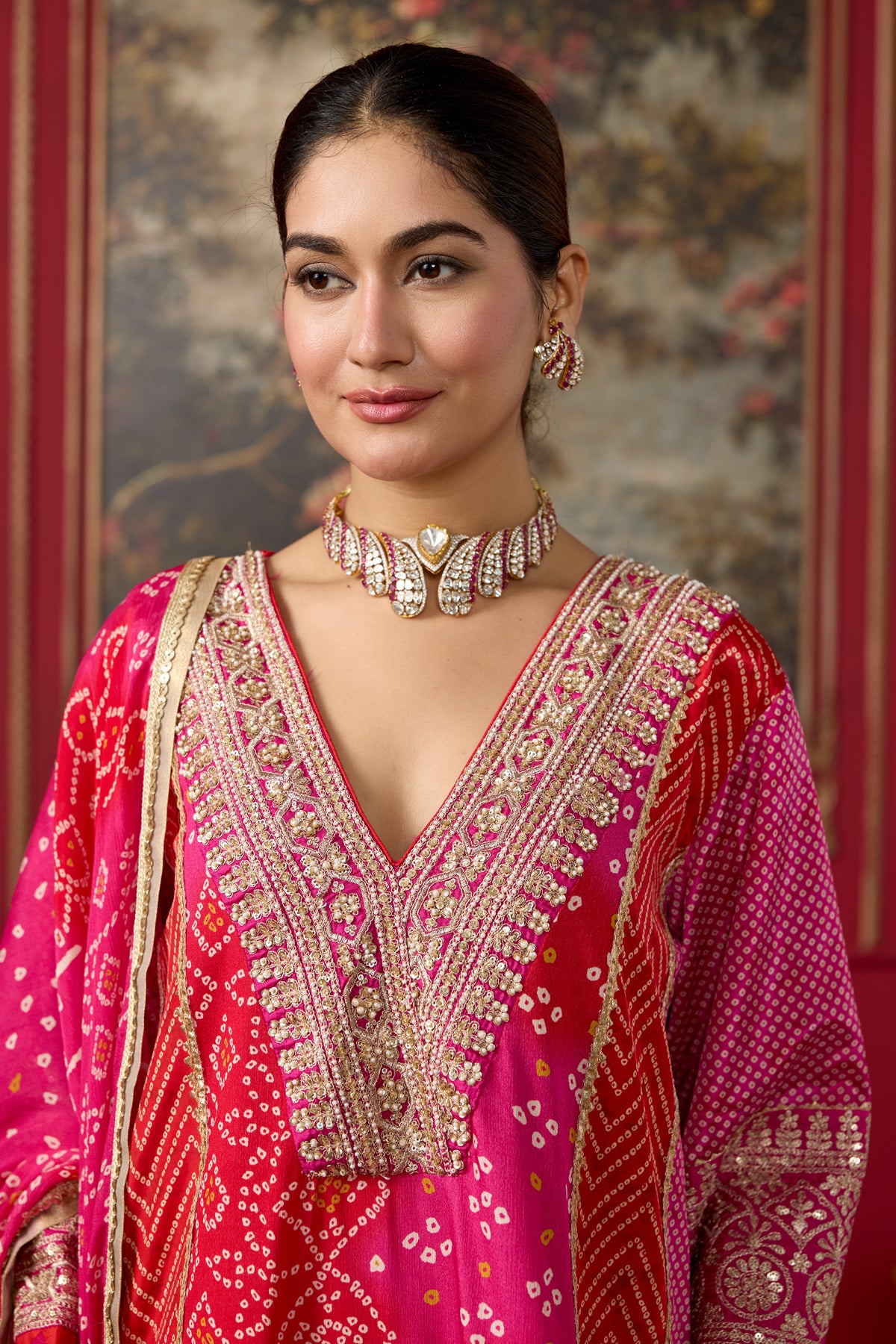 Pink Raspberry Embellished Crepe Silk Salwar Set